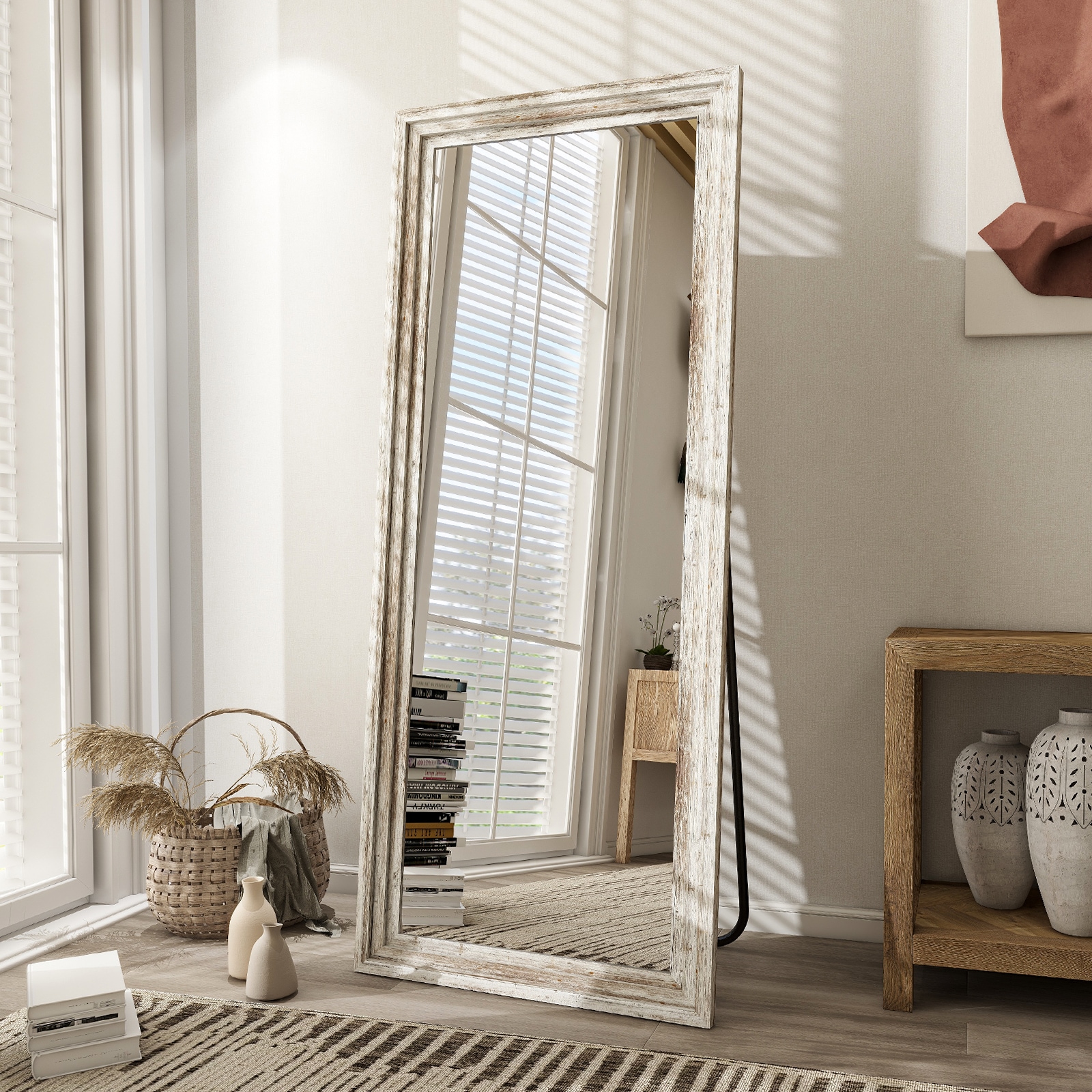BEAUTYPEAK SMZJ2365W 21-Inches W x 64.0-Inches H Rectangle White Framed Full Length Floor Mirror