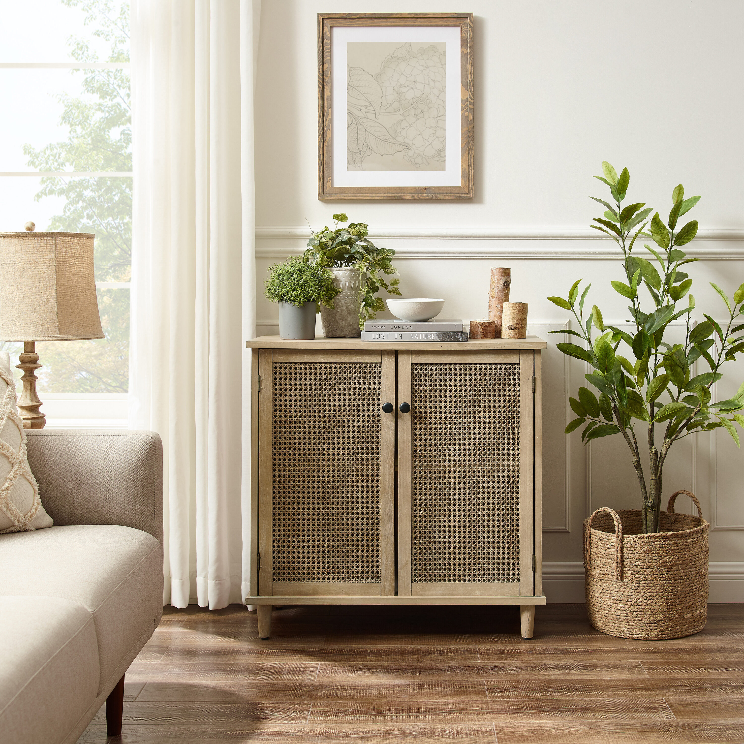 Art Leon SB001-2 31.5-in W 2-Door Natural Accent Cabinet