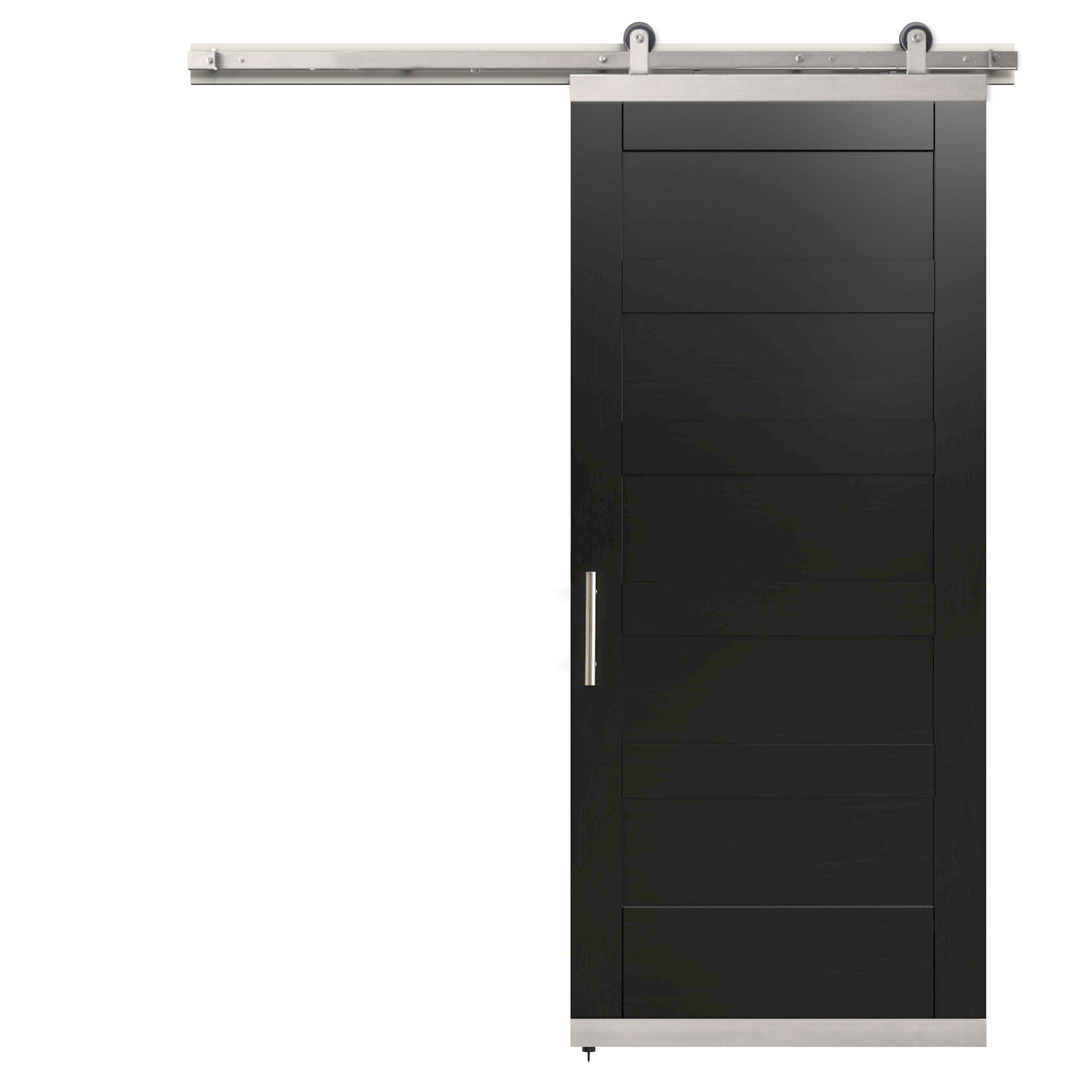 JELD-WEN 36-in x 80-in Black 5-bar Maple Wood Solid Core Barn Door ...