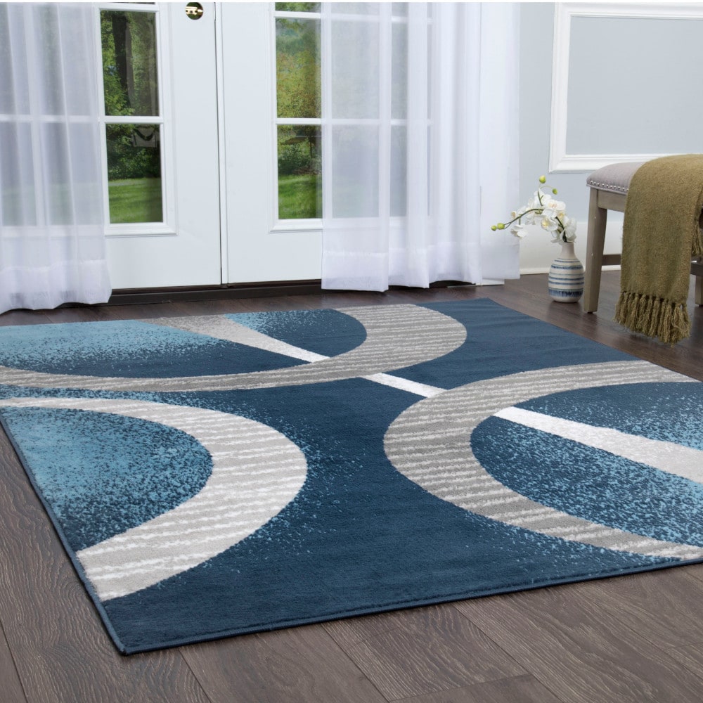 Gray and Blue Geometric Rectangular Area Rug