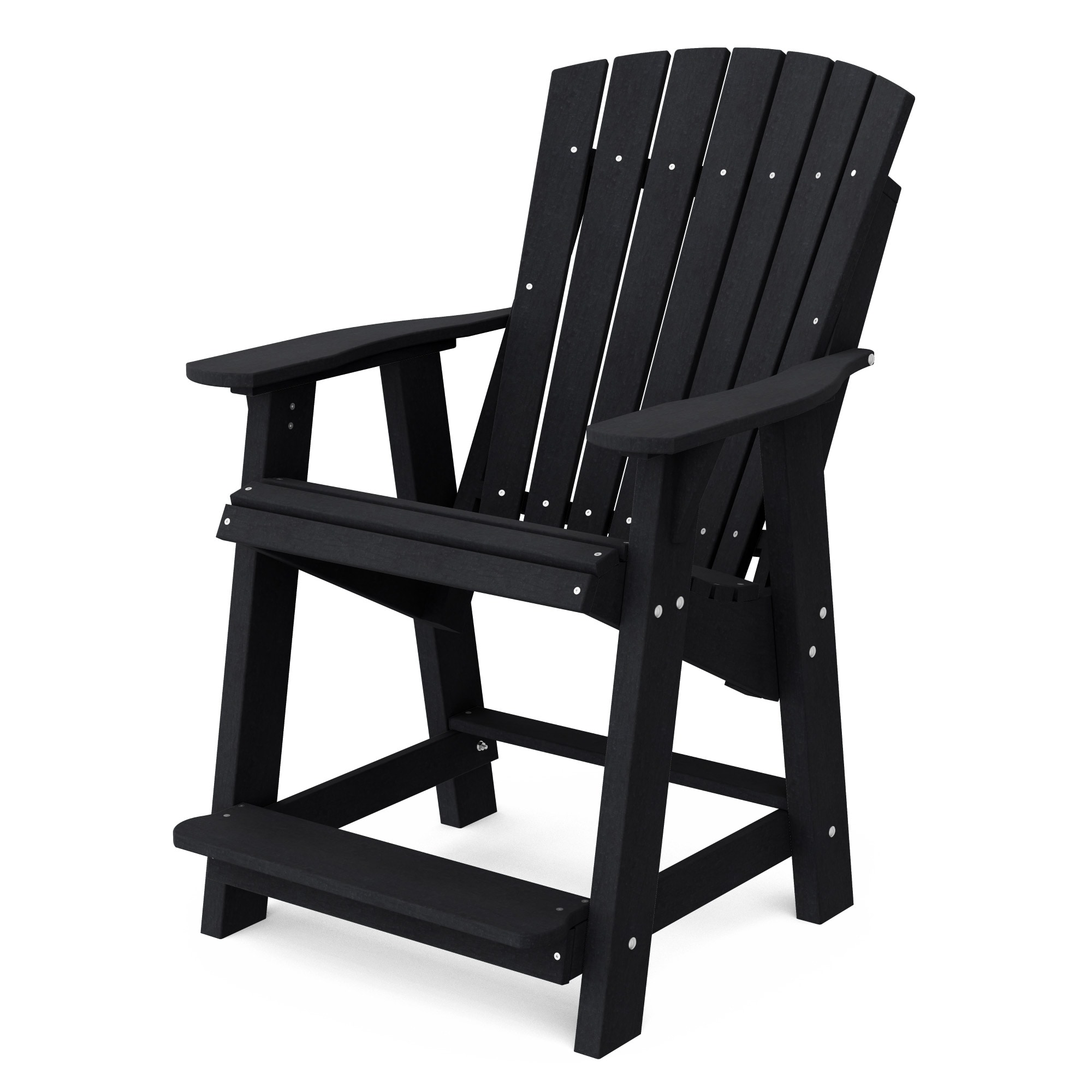 Wildridge LCC-119-BK Heritage High Black HDPE Frame Stationary Adirondack Chair with Slat Seat