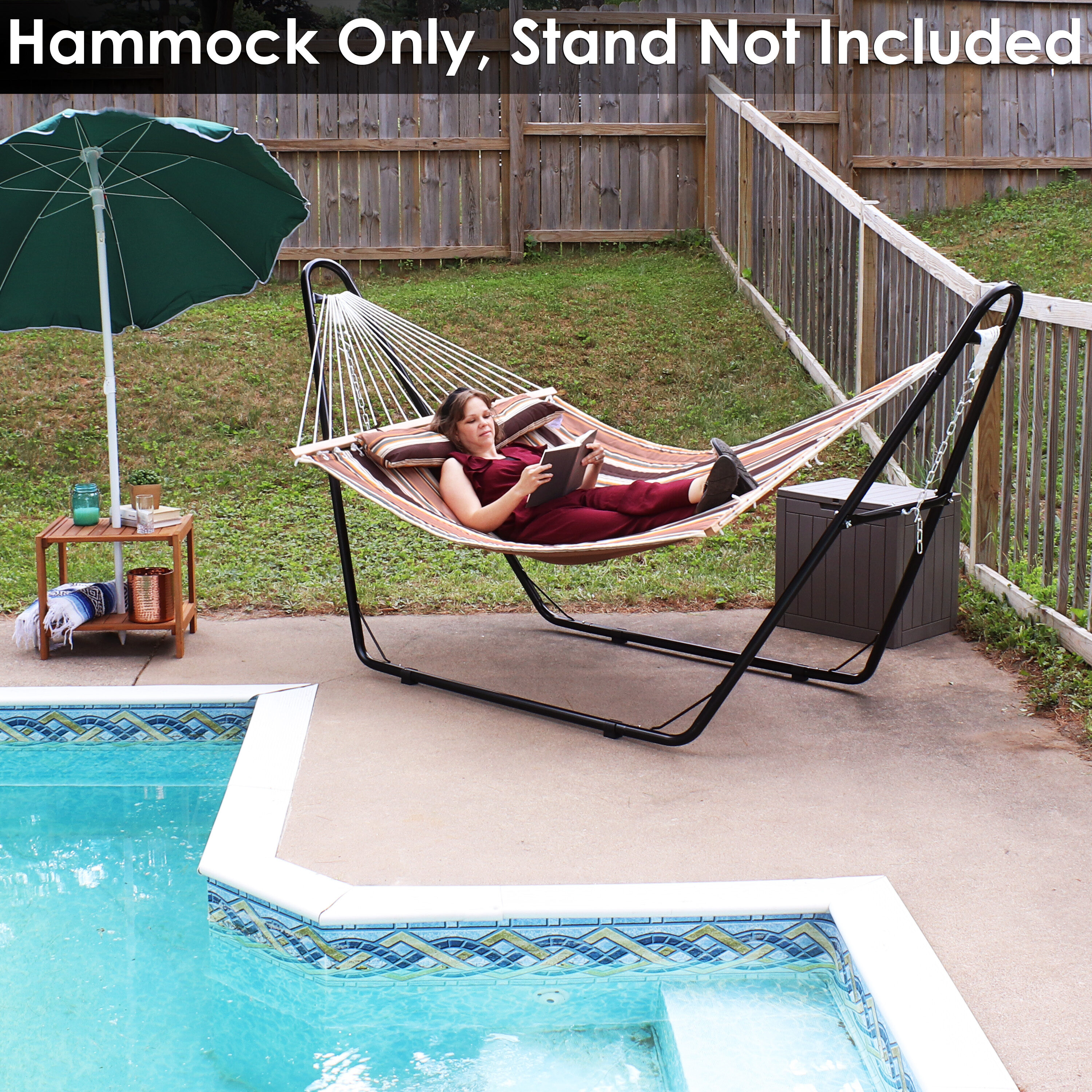 Sunnydaze Decor Quilted Polyester Hammock Brown Fabric Hammock for Two with  Pillow Included
