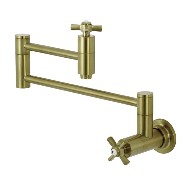 Kingston Brass Millennium Brushed Brass 2-Handle Wall-Mount Pot Filler Handle Kitchen Faucet Kingston Brass Millennium Brushed Brass 2-Handle Wall-Mount Pot Filler Handle Kitchen Faucet