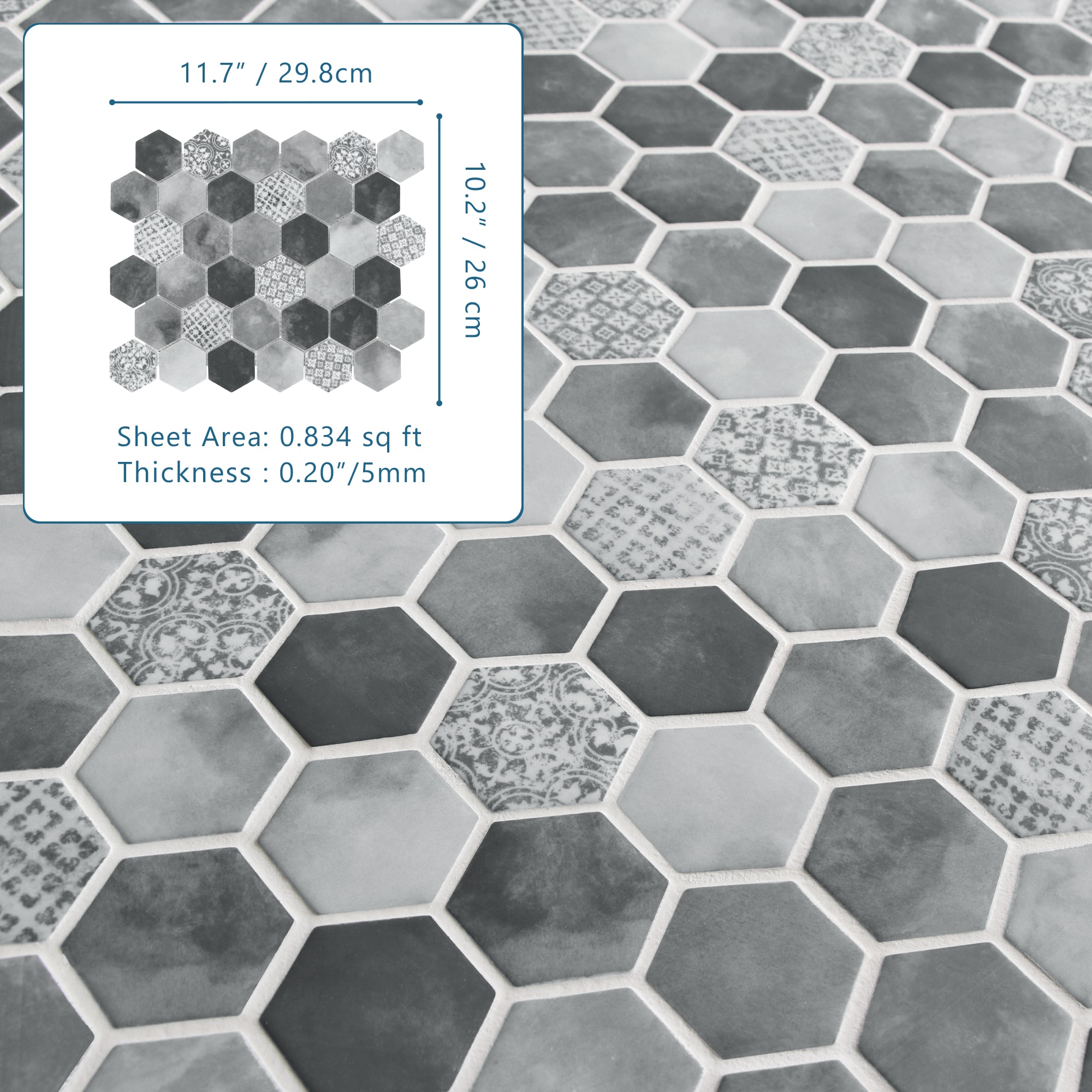 Gray Hexagon Recycled Glass Mosaic Wall and Floor Tile