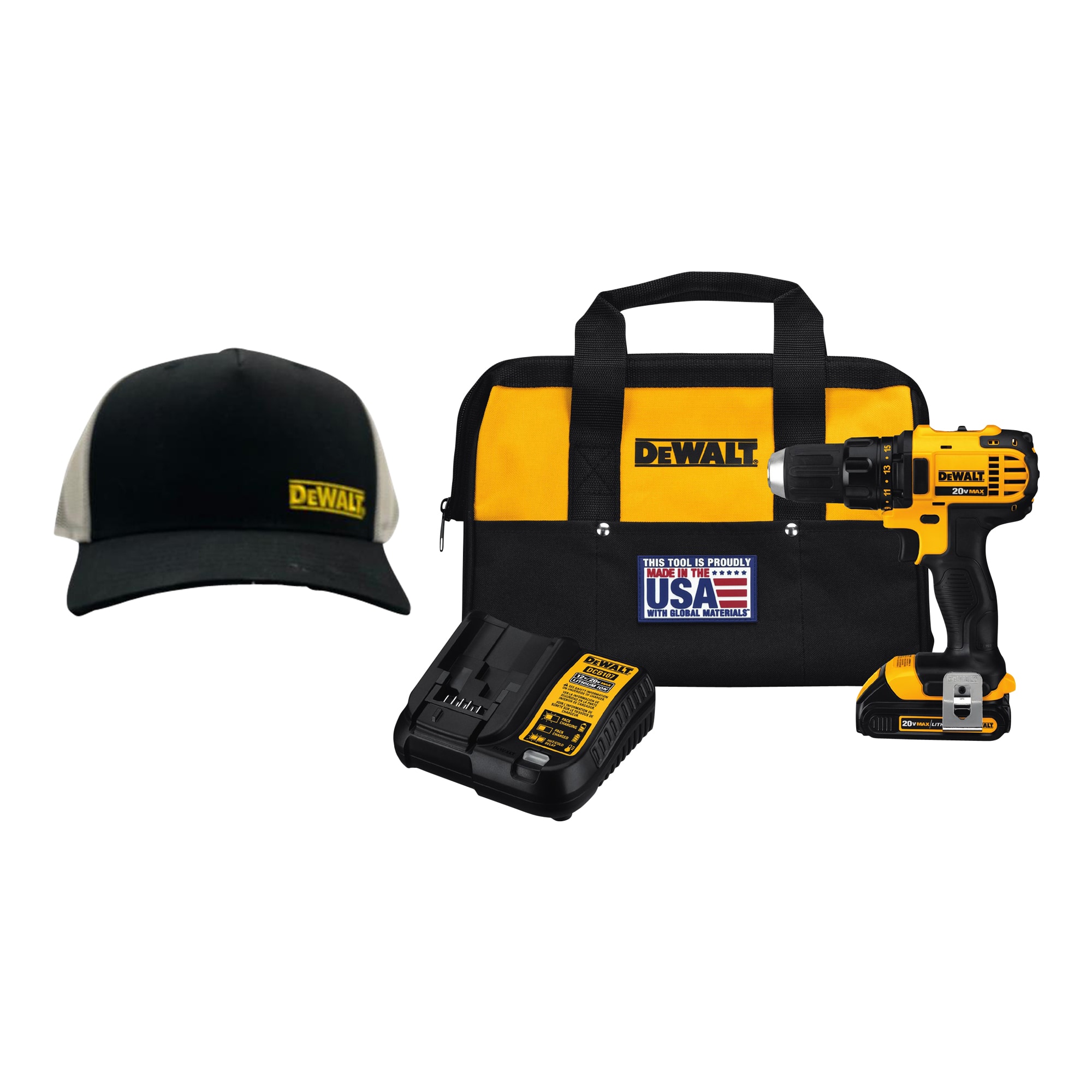 Shop DEWALT Max Brushless Cordless Drill (2-Batteries Included and Charger Included) Black and Yellow Mesh Back Trucker Hat at
