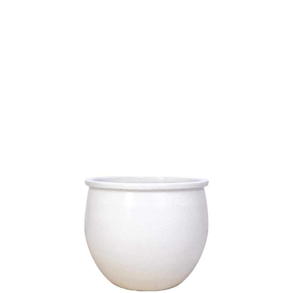  GGC-1886A-W Round 9.0-in W Small White Ceramic Indoor/Outdoor Planter with Drainage Holes