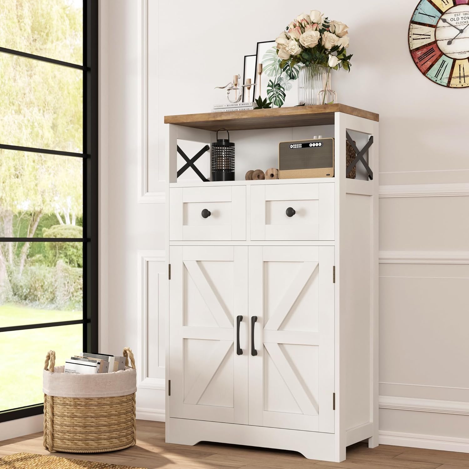 Vabches  Farmhouse Storage Cabinet with Doors and Drawers Freestanding Kitchen Pantry Cabinet Narrow Tall Storage Cabinet Sideboard Buffet Cupboard Bathroom Living Room Storage 11.6D x 23W x 42.5H inches