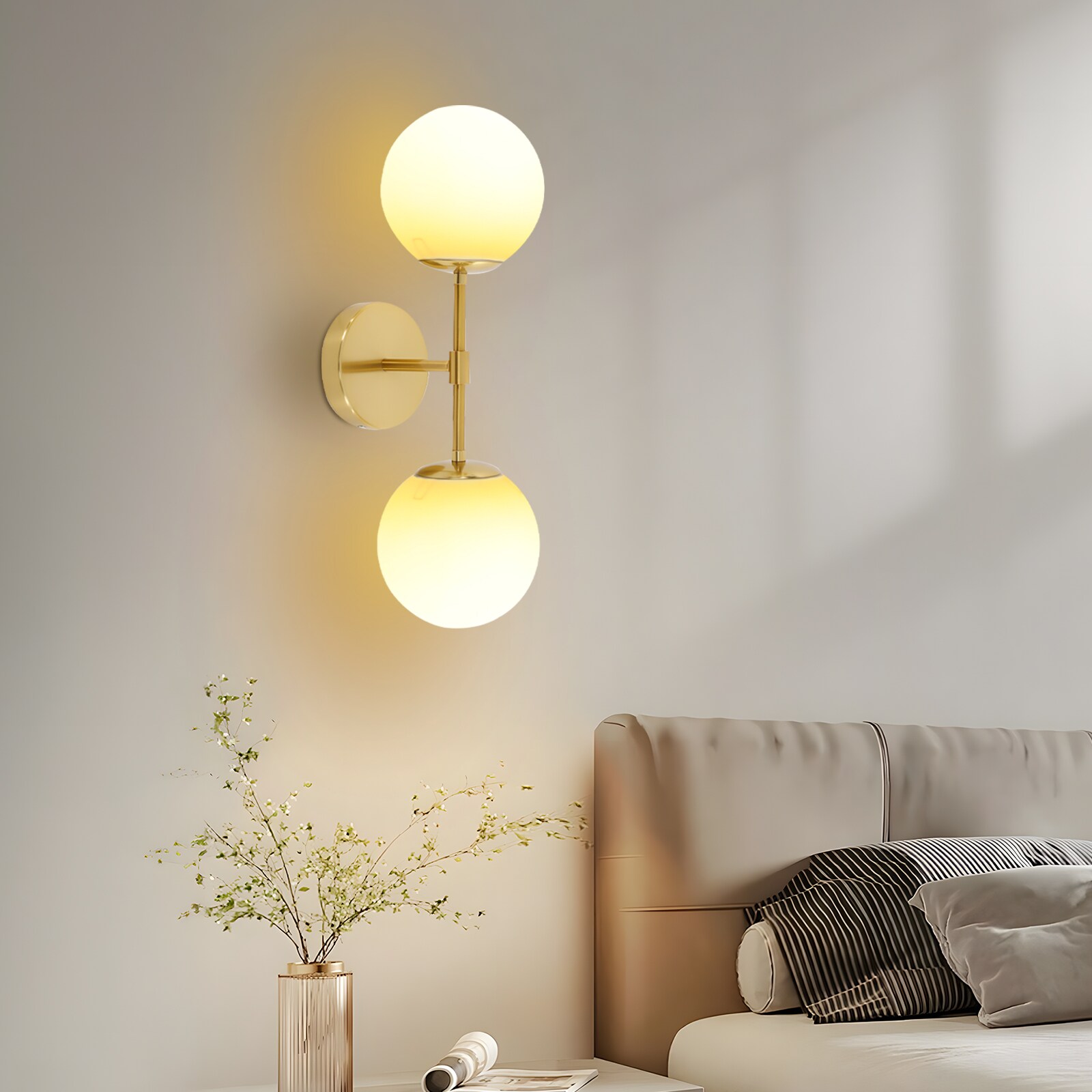 Oukaning HG-HCXLST-5059-US 5.9-in W 2 -Light Brushed Gold Wall Sconce