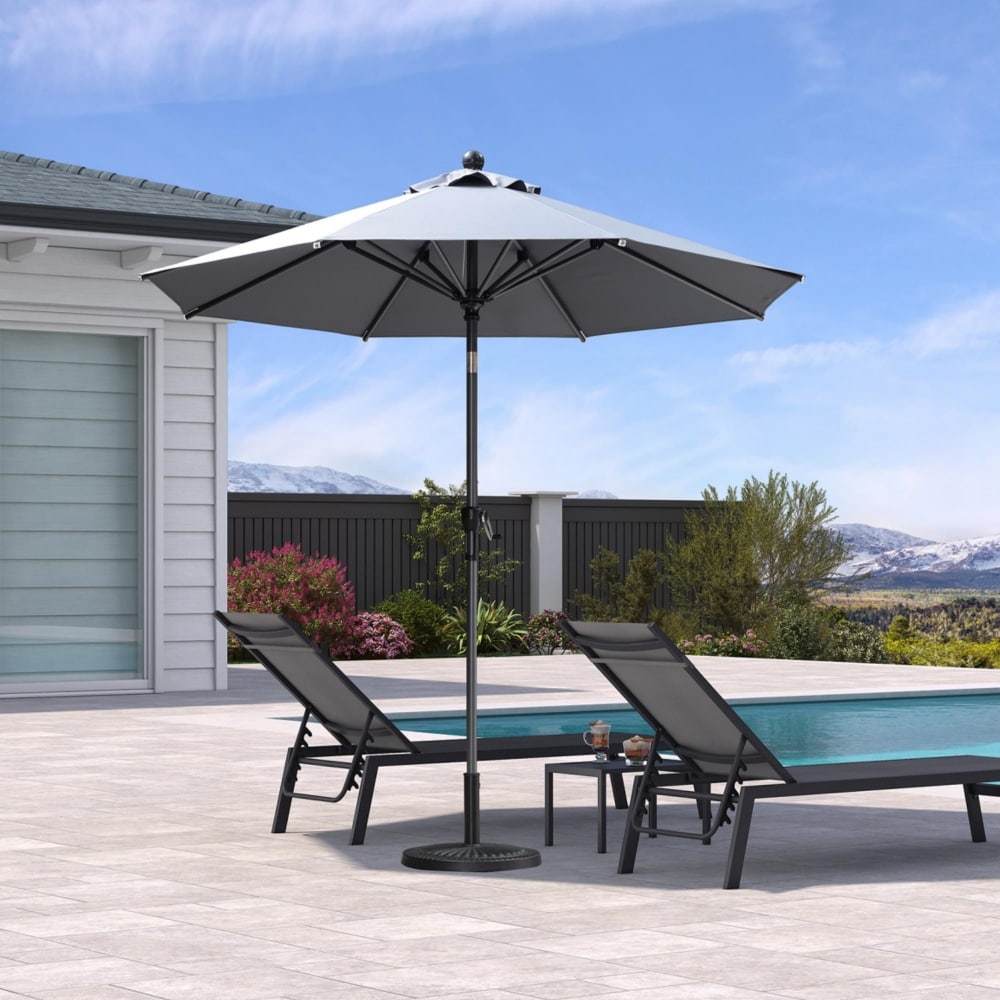 PURPLE LEAF LS03-MLZXR08-LG 8-ft Aluminum Light gray Crank Market Patio Umbrella