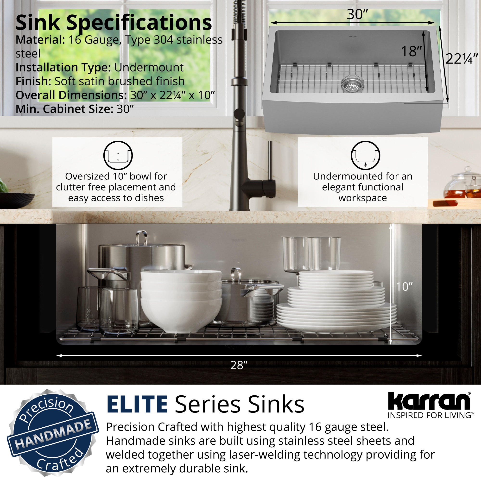 Stainless Steel 30'' Farmhouse Single Bowl Kitchen Sink