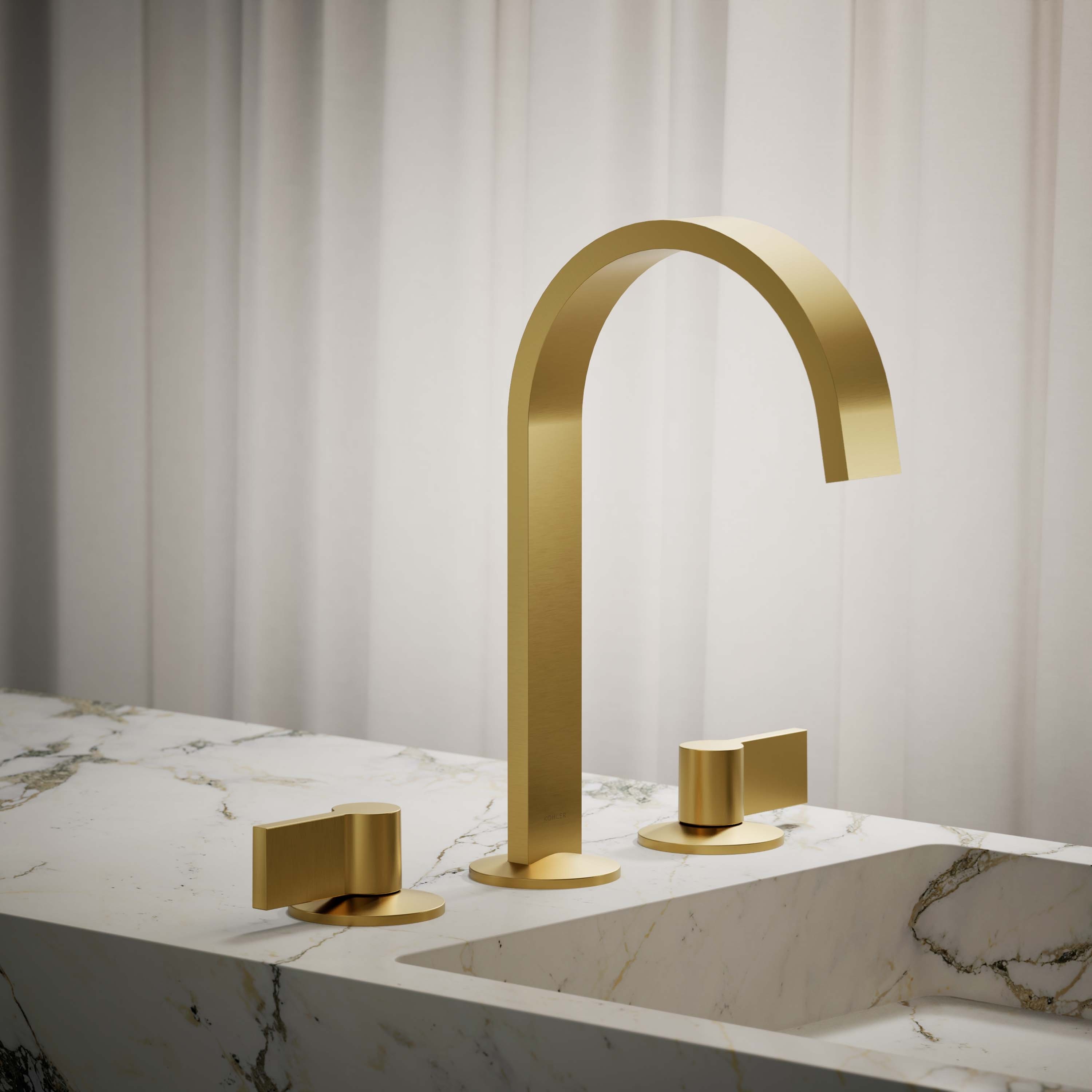 KOHLER K-77968-2MB Components Vibrant Brushed Moderne Brass Single hole Touchless WaterSense High-arc Residential Touchless Bathroom Sink Faucet with Drain with Deck Plate