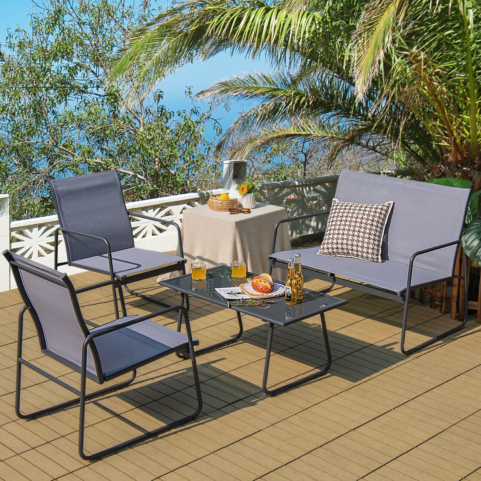 Forclover HYFE-10408 4-Piece Patio Conversation Set with Gray
