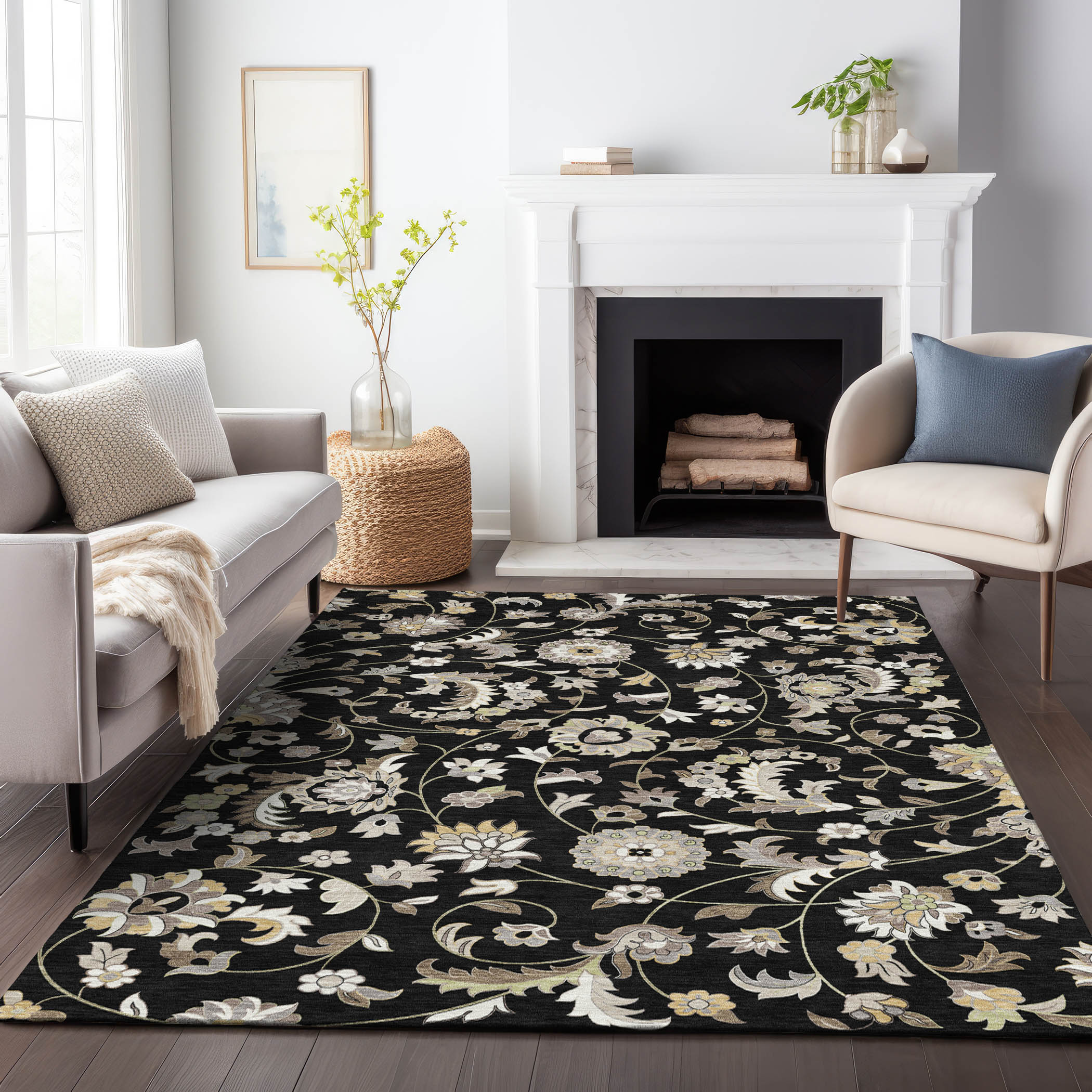 Addison Rugs ACN1006BK8X10 Chantille ACN1006BK 8 x 10 (ft) Polyester Black Rectangular Indoor/Outdoor Geometric Machine washable Area rug