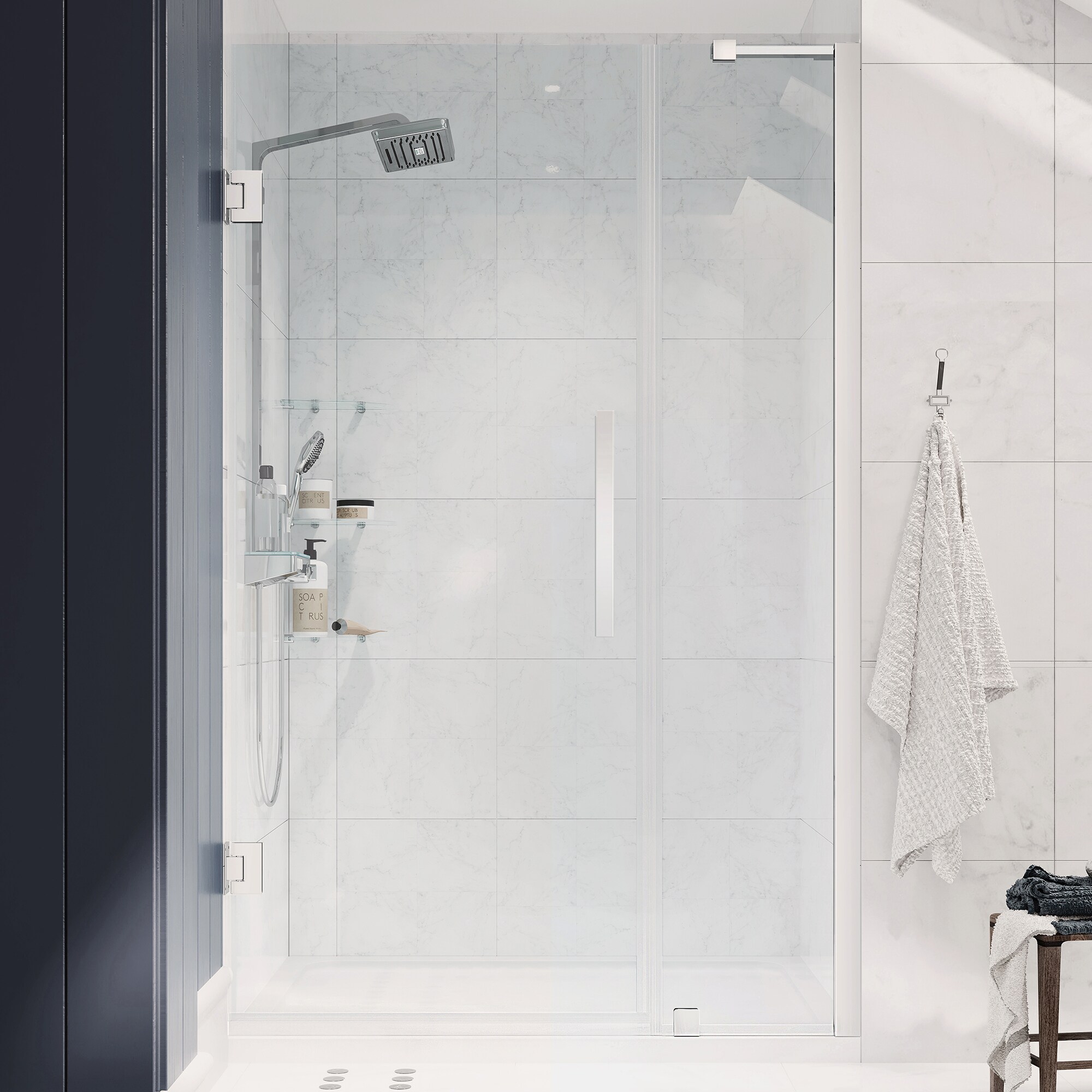 OVE Decors 828796066198 Tampa-Pro 40-in W x 32-in L x 75-in H Rectangular Alcove shower kit ( Center Drain) Base and Door Included Chrome Hardware Included