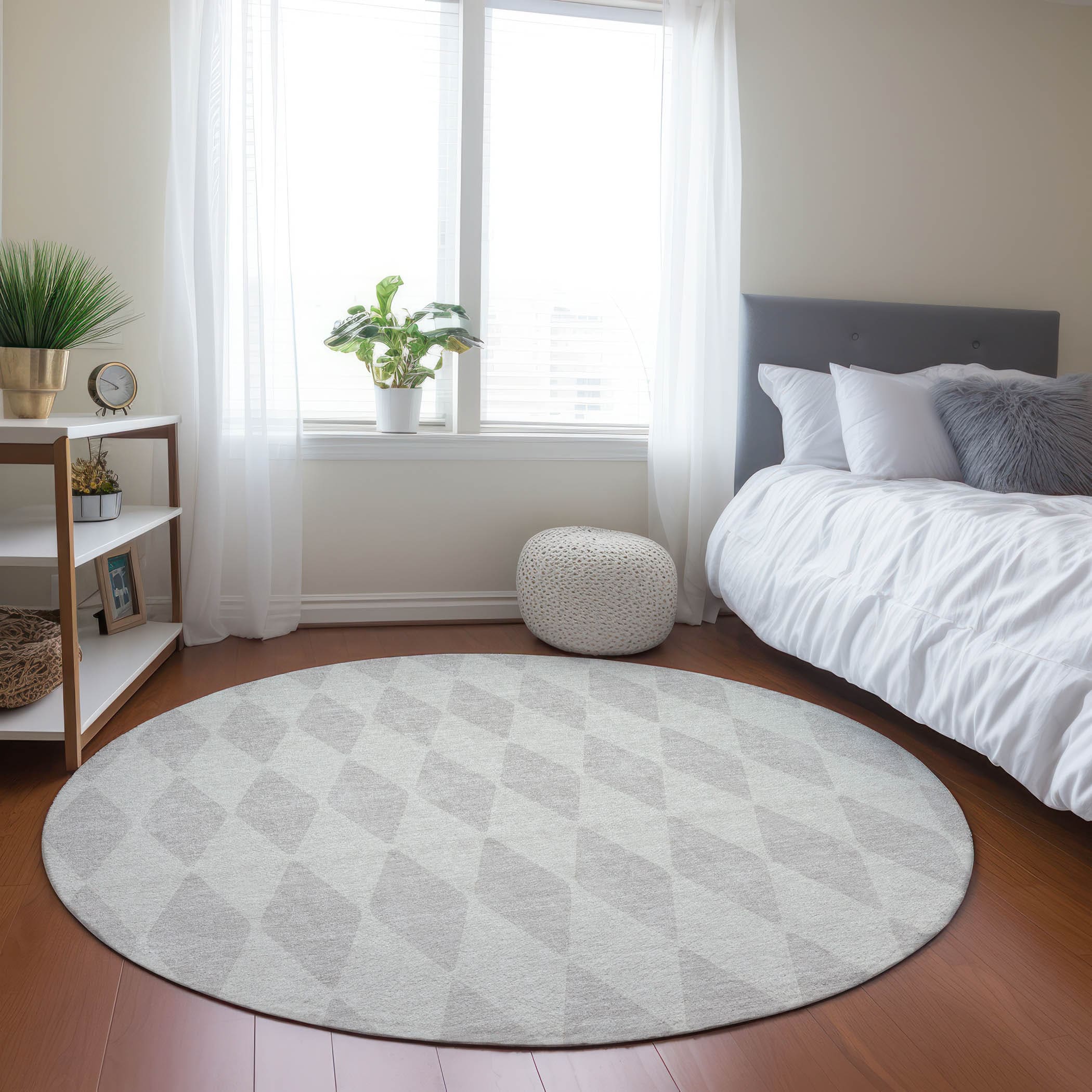 Addison Rugs ACN578IV8RO Chantille ACN578IV 8 x 8 (ft) Polyester Ivory Round Indoor/Outdoor Geometric Machine washable Area rug
