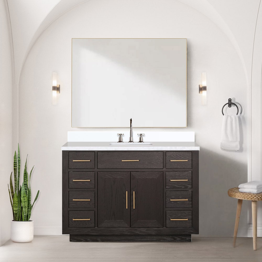 Lexora LVGI48SK300 Gilroy 48-in Brown Oak Single Sink Bathroom Vanity with White Cultured Marble Top