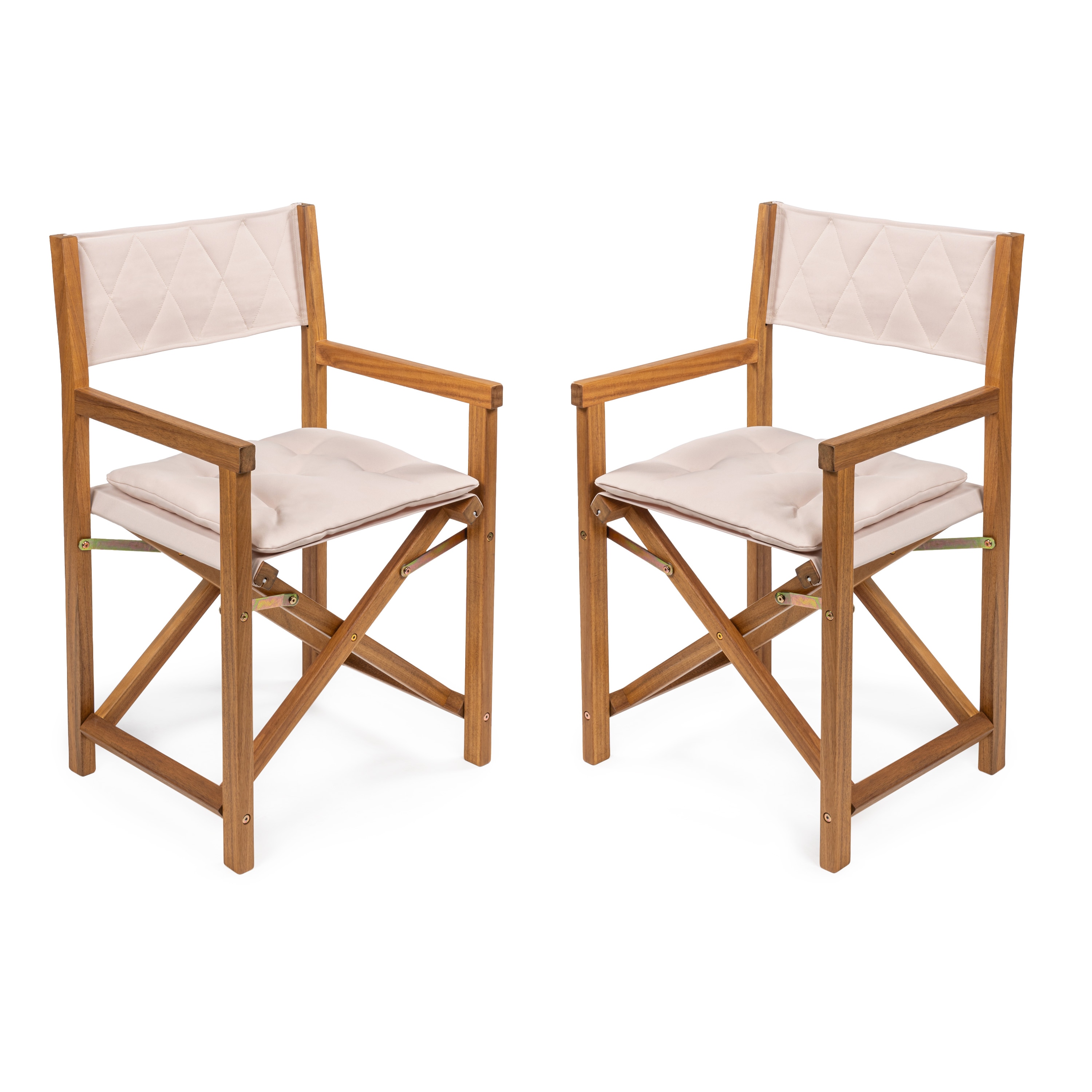 JONATHAN  Y DRC1002A-SET2 Waldo Director Foldable Classic Mid-Century Set of 2 Beige/Teak Brown Wood Frame Stationary Conversation Chair with Tan Cushioned Seat