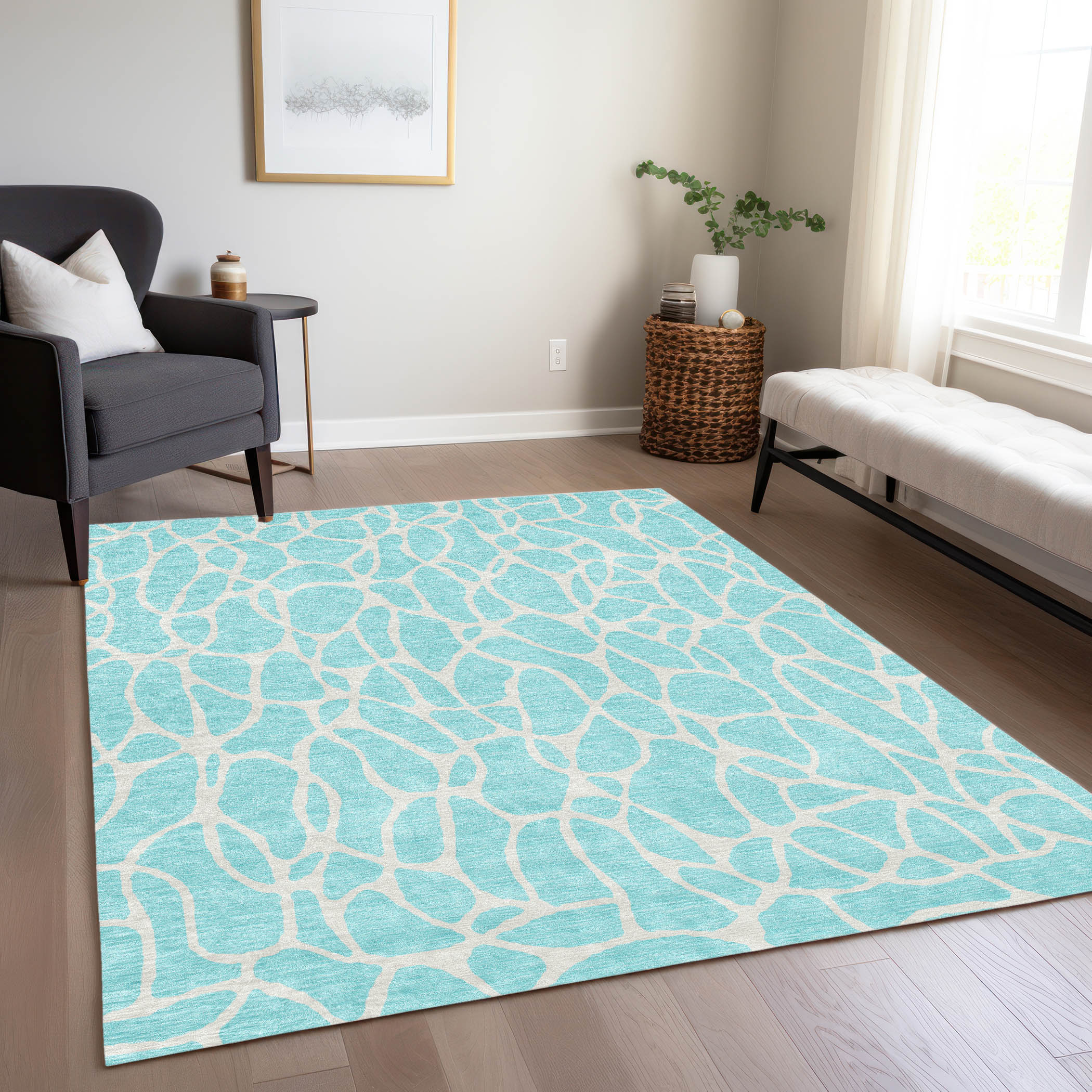 Addison Rugs ACN1024AQ8X10 Chantille ACN1024AQ 8 x 10 (ft) Polyester Aqua Rectangular Indoor/Outdoor Geometric Machine washable Area rug