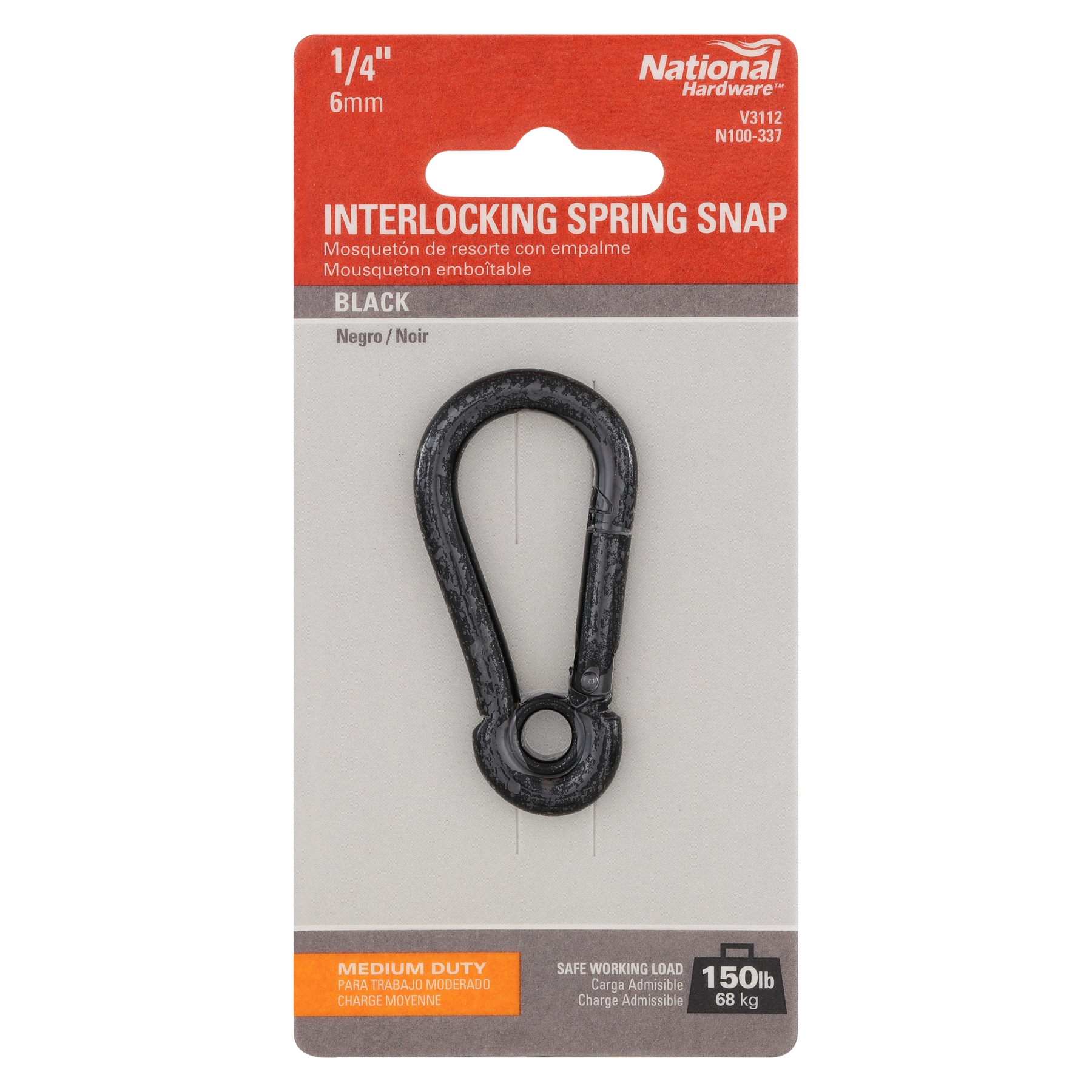 National Hardware Interlocking Spring Snap, Steel, Black, 1/4-In.