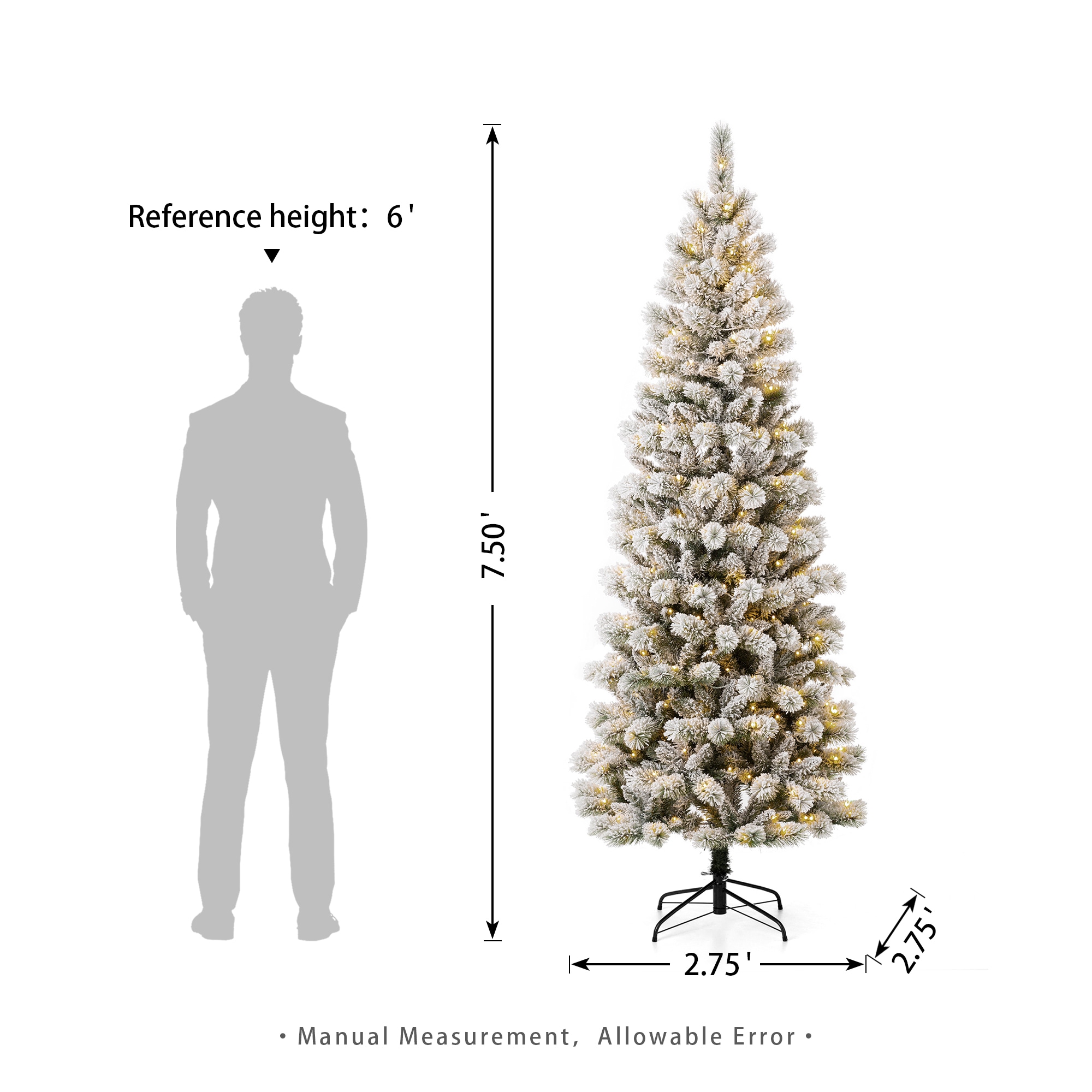 Glitzhome 7.5-ft Pre-lit Pencil Flocked Artificial Christmas Tree with ...