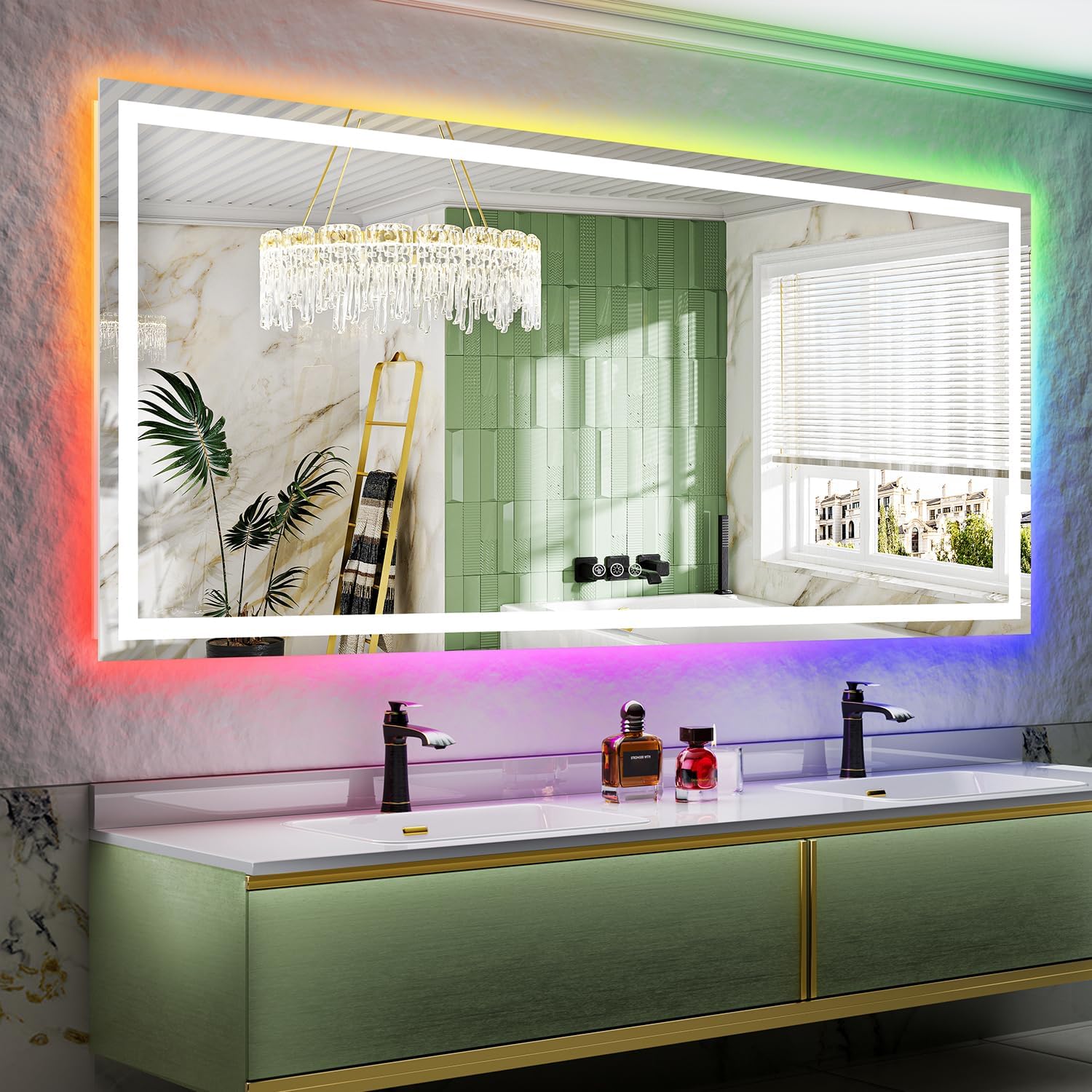 waterpar TKLO-2031 84-Inches x 32-Inches Polished Frameless Rectangle Dimmable LED Lighted Fog Free Bathroom Vanity Mirror ( Clear )