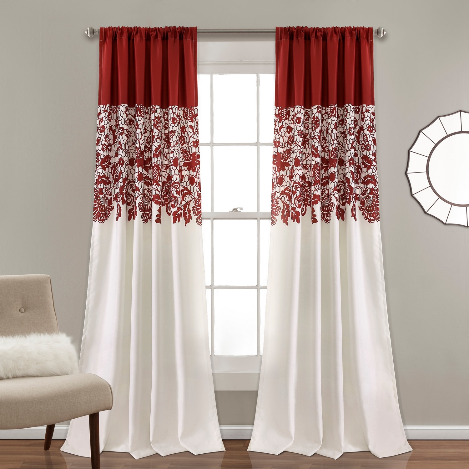 Lush Decor 16T004317 95-Inches Red Floral Light filtering Rod pocket Curtain panel pair