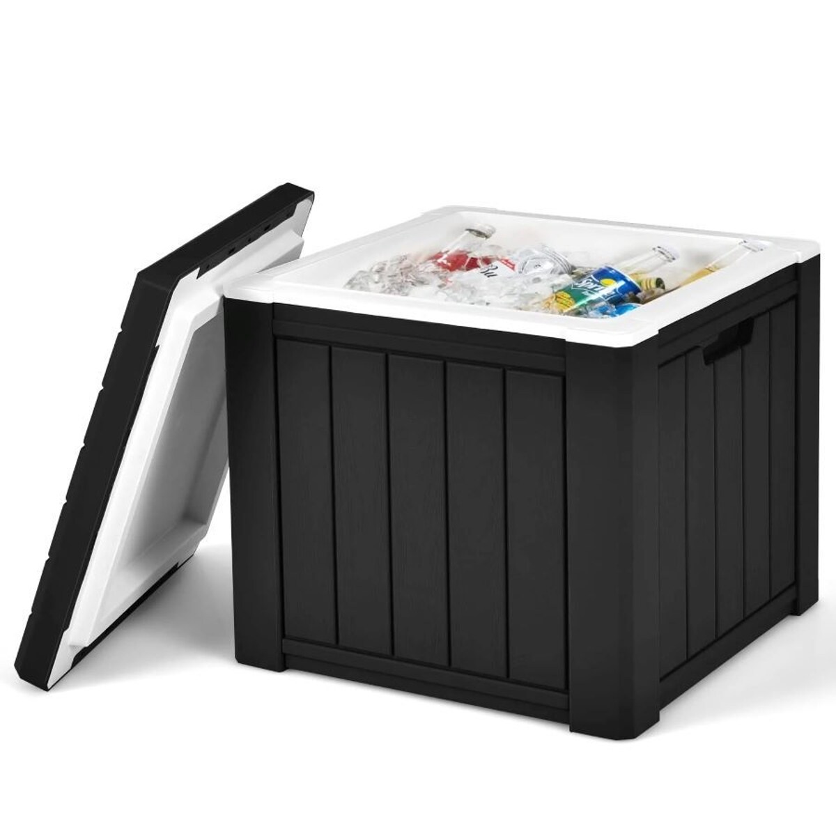 Loheer - 17-in W 10-Gallon Black and Brown 3-in-1 Patio Cooler Table Stool with Handle