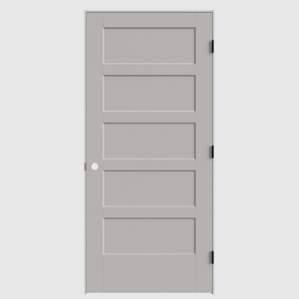 Masonite 640725 36-in x 80-in Driftwood Solid core 5-panel Left hand Smooth Primed Molded composite Flat Jamb Single Prehung Interior Door
