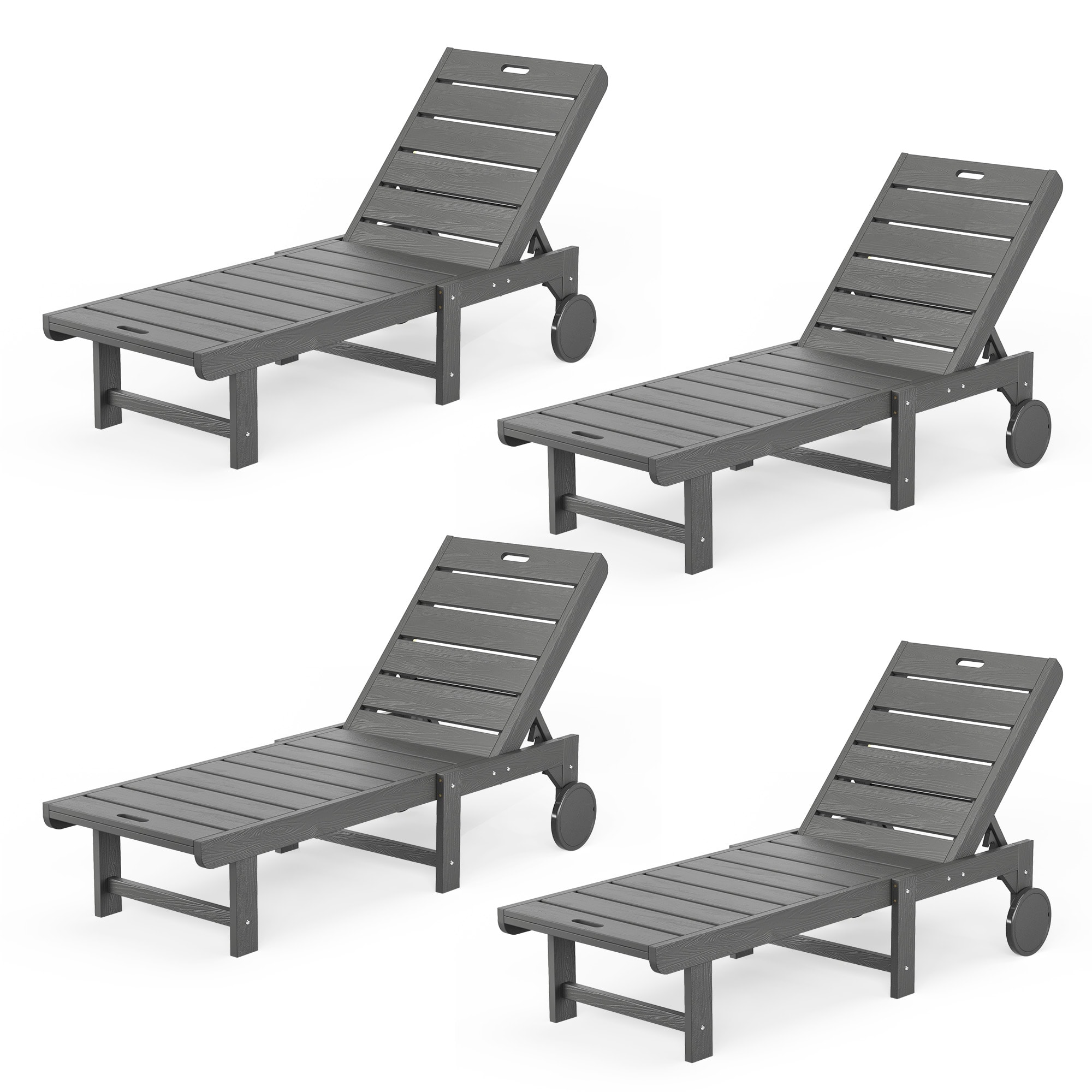 Yurevna A4JT-003-04LS Chaise lounge Set of 4 Dark Grey HDPE Frame Stationary Chaise Lounge Chair with Slat Seat