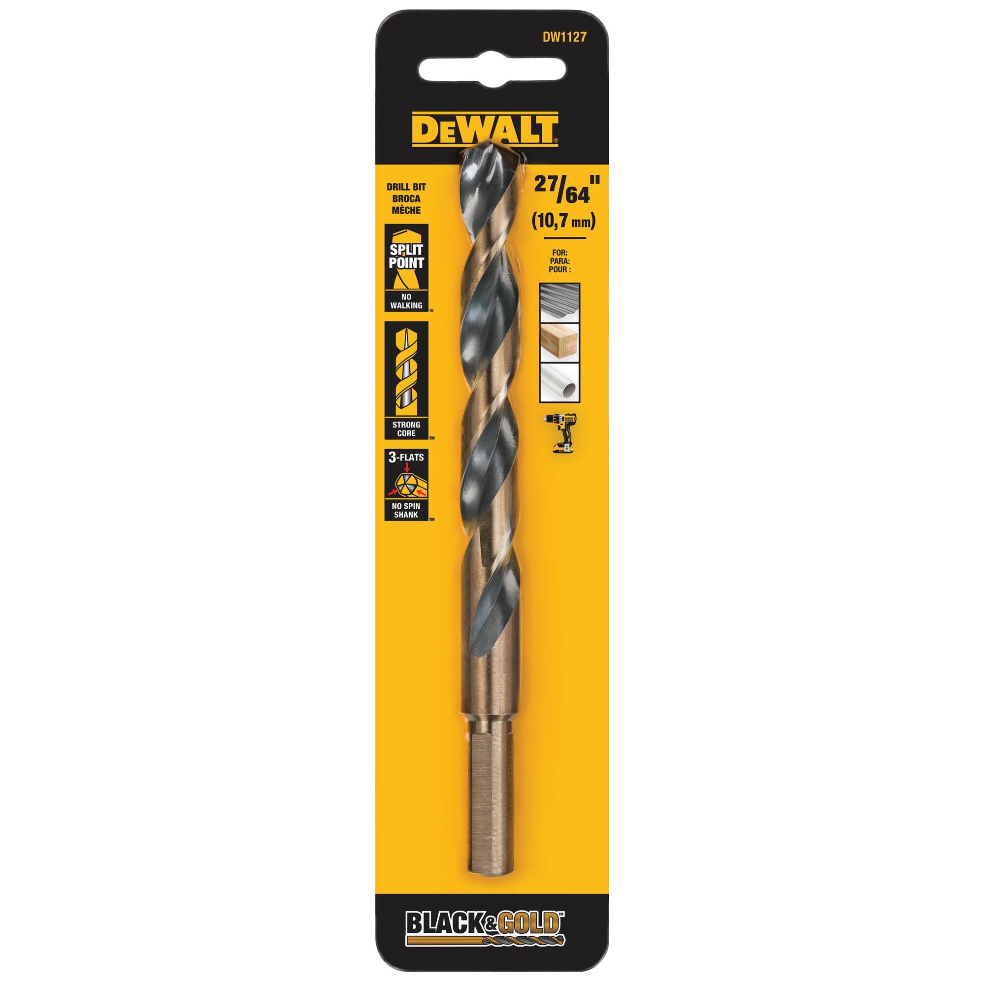 Forhandle pause Regeringsforordning DEWALT 27/64-in 5-1/2-in Black and Gold Coated Hss Twist Drill Bit in the  Twist Drill Bits department at Lowes.com