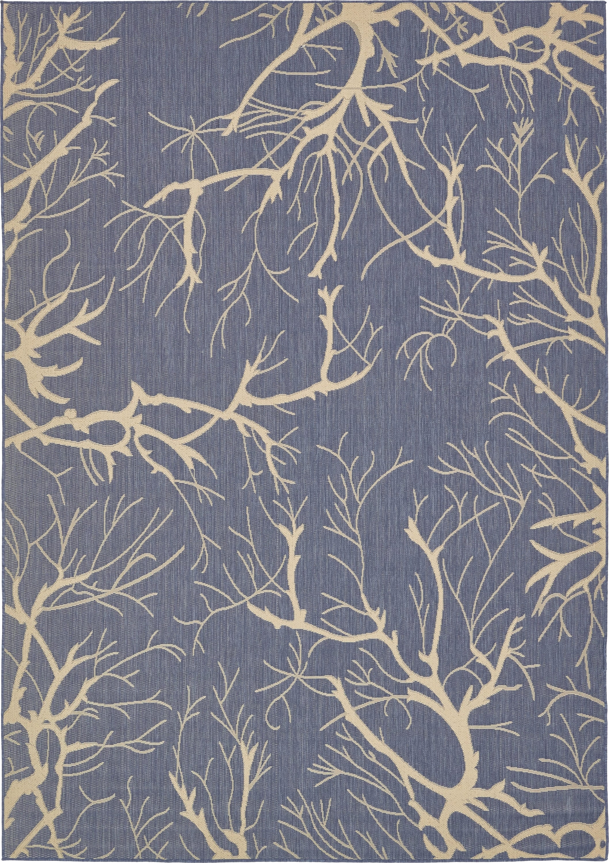 Unique Loom 3135559 Branch Outdoor 8 x 11 (ft) Loomed Polypropylene Navy Blue/Beige Rectangular Indoor/Outdoor Floral/Botanical Area rug