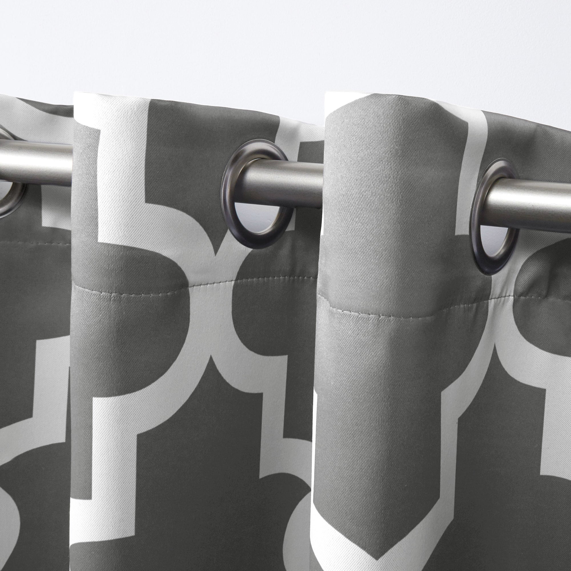 Black Pearl and White Geometric Blackout Grommet Curtain Panels