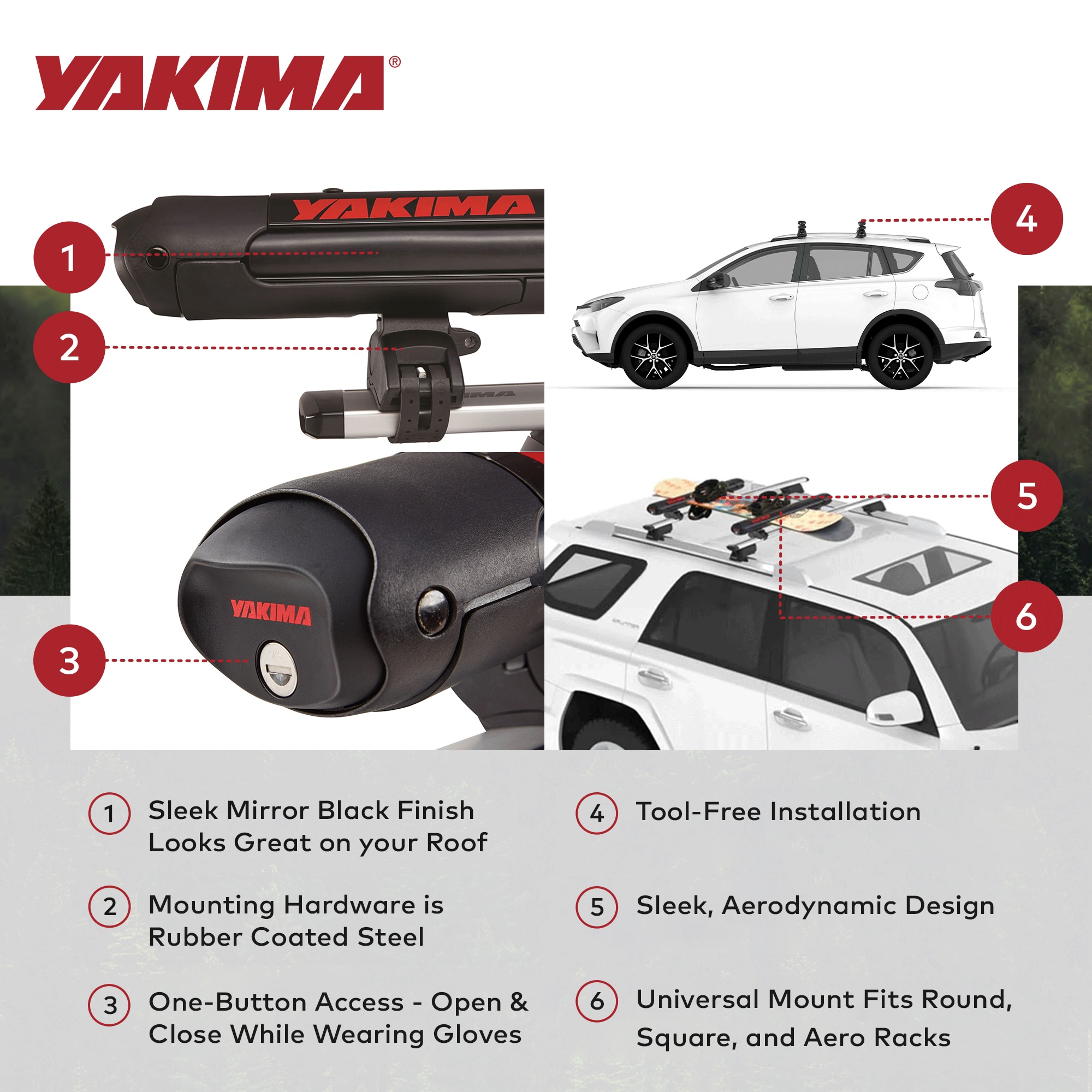YAKIMA FatCat EVO 4 Skis or 2 Snowboards Mount Roof Rack Fits T