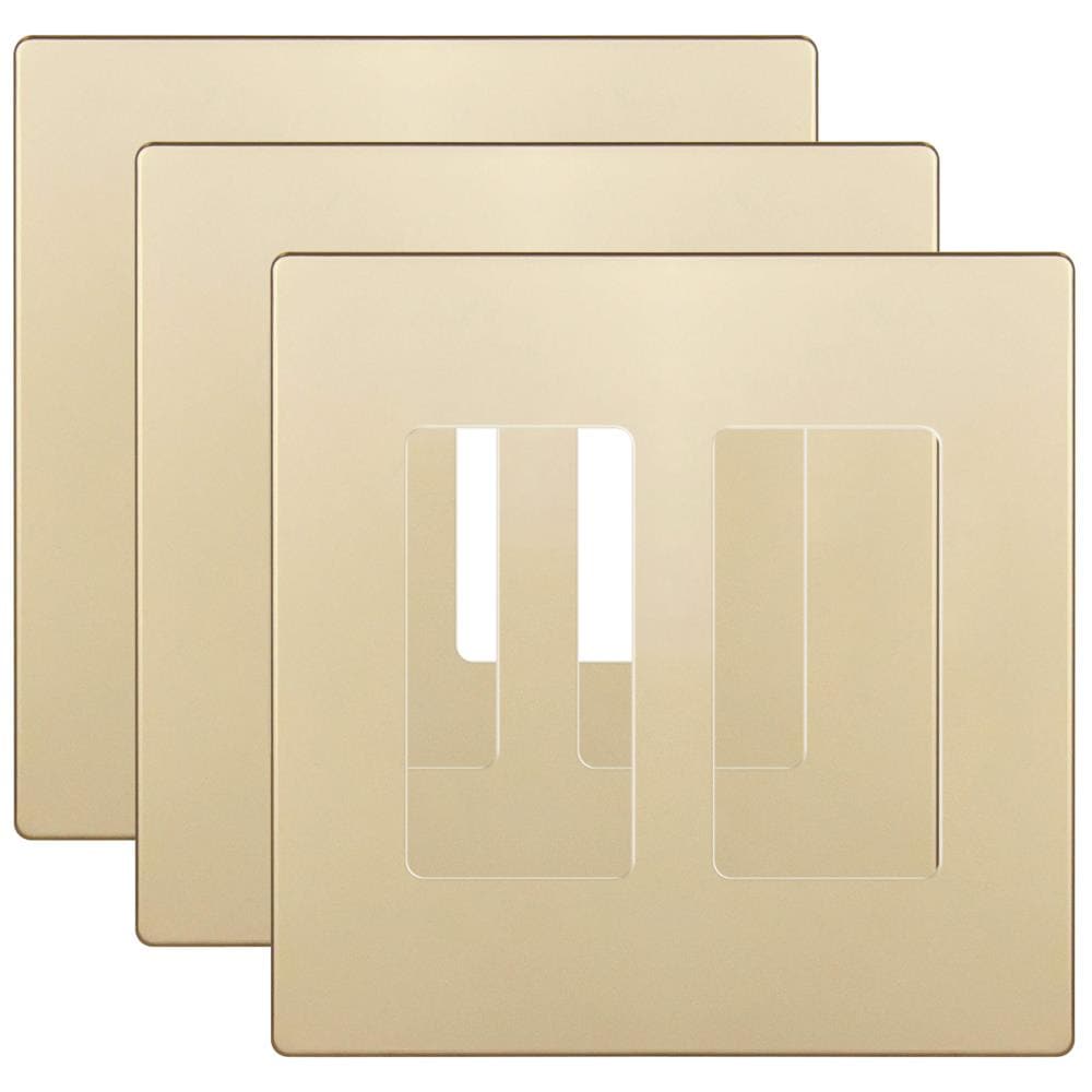 Enerlites SI8832-GD-3PCS 2 -Gang Standard Size Gold Polycarbonate Indoor Screwless Decorator Wall Plate 3 -Pack