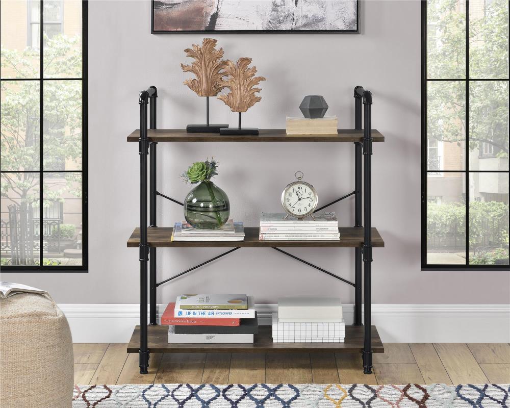 Ameriwood Home Hunter Rustic Metal 3-Shelf Bookcase at Lowes.com