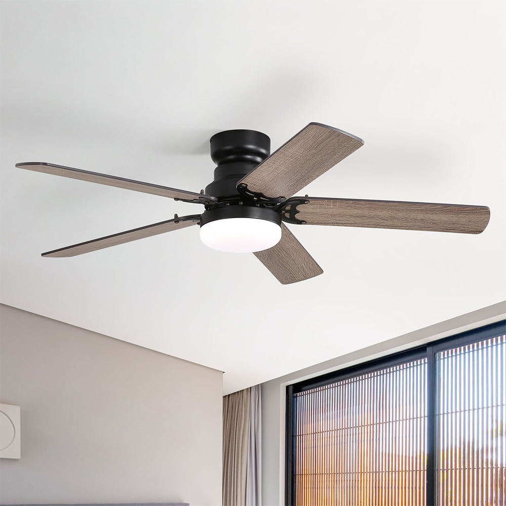 Sofucor LW-42K009-BK 42-inch Modern Minimalist Black 5-Blade Ceiling Fans with Led Lights and Remote Control