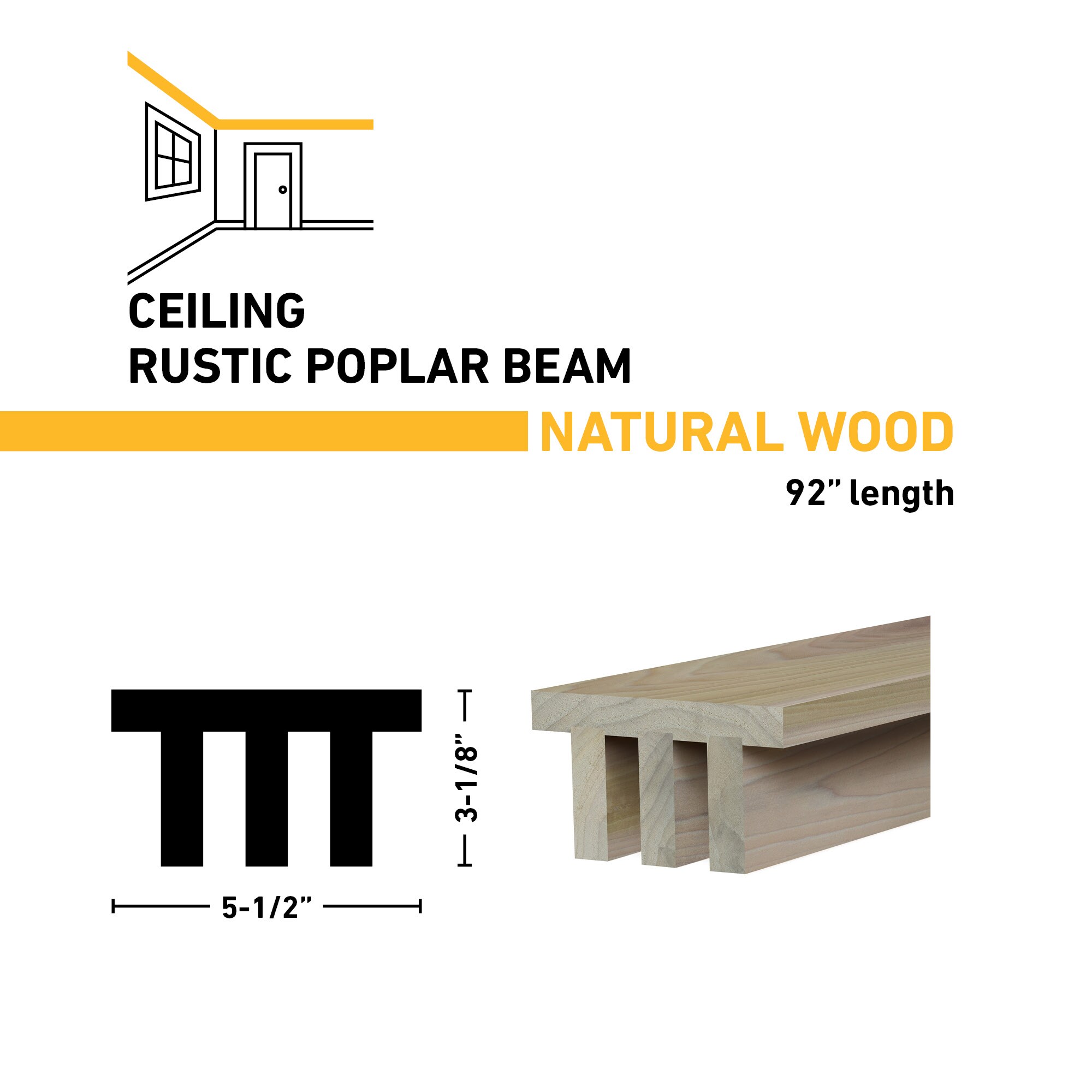 Ornamental Mouldings BEAMRUS03-92POP5X3 Faux-Beams - View #3