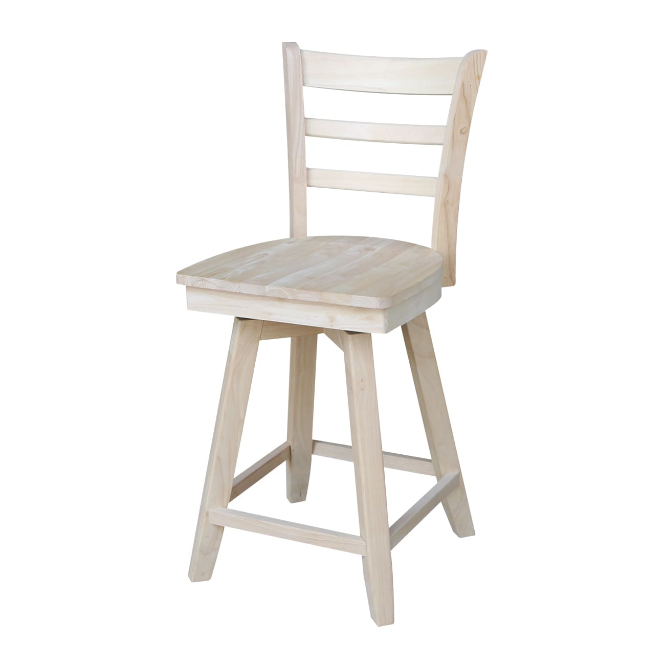 International Concepts S-6172SW Emily Unfinished 24-in H Counter height Square seat Swivel Wood Bar Stool and Back