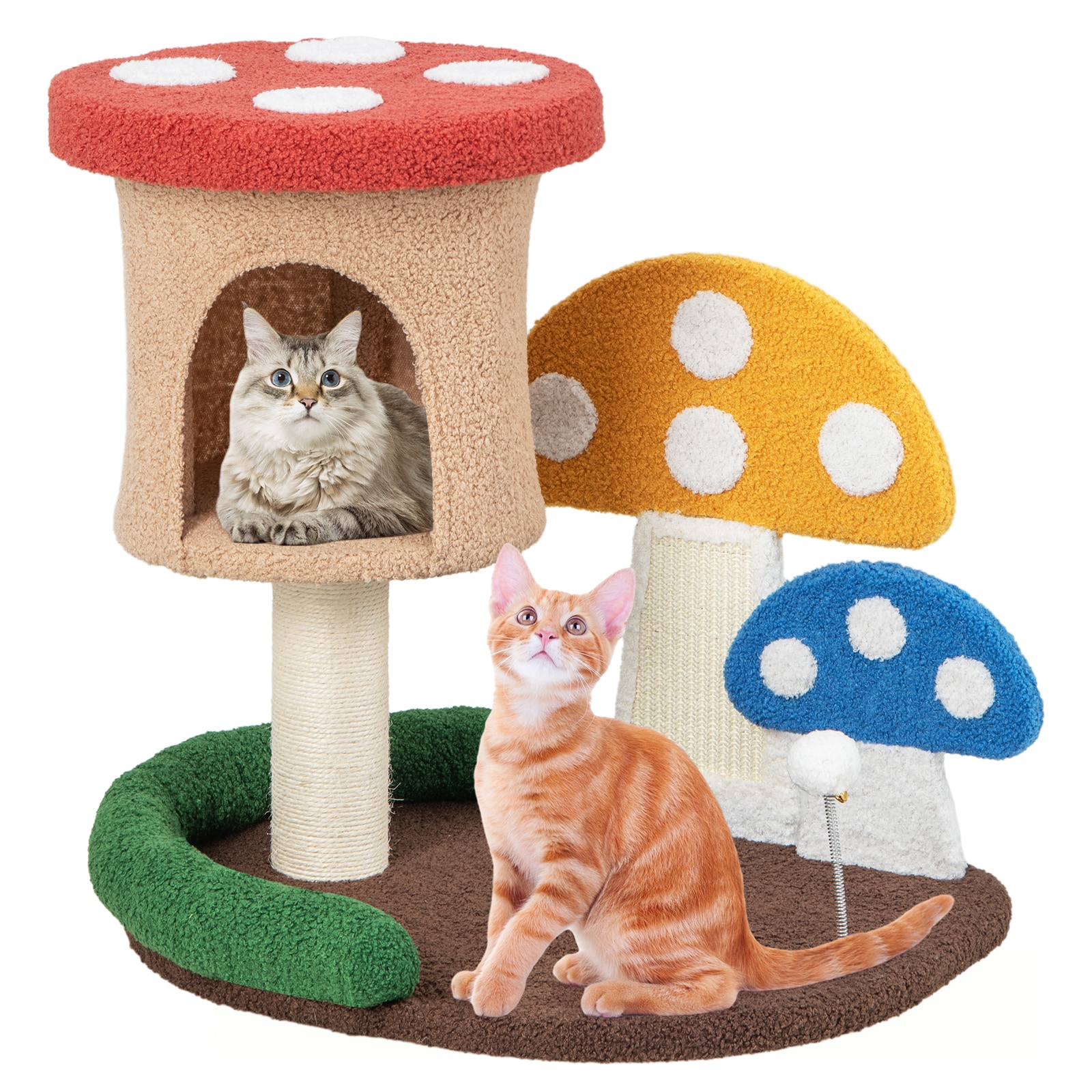 Slickblue D-CO-LC32101VP 24 x 24 Multicolor Teddy Fabric Cat Tree with Condo Platform and Spring Ball Indoor