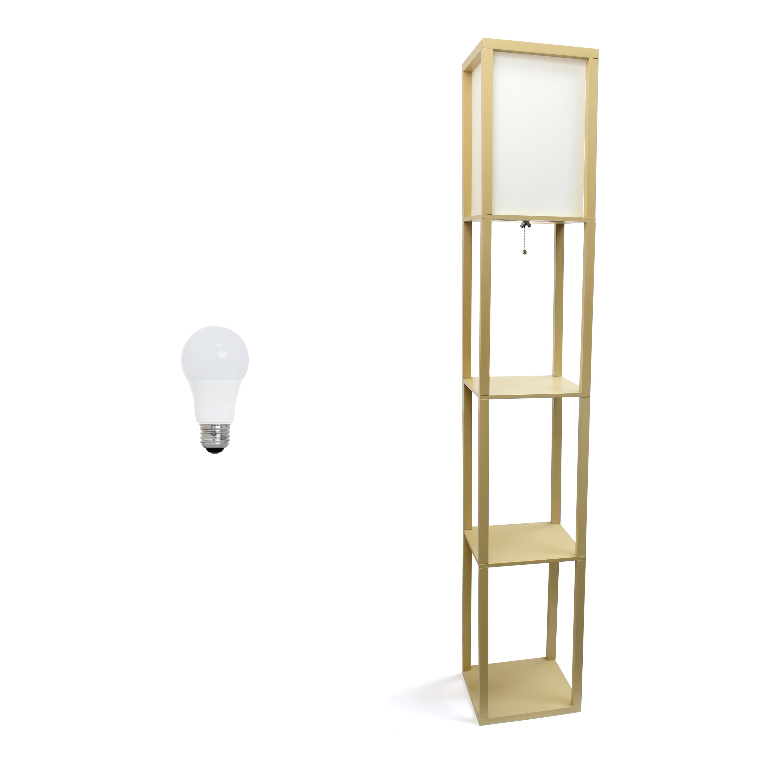 Tan Mixed Material Shelf Floor Lamp with Linen Shade