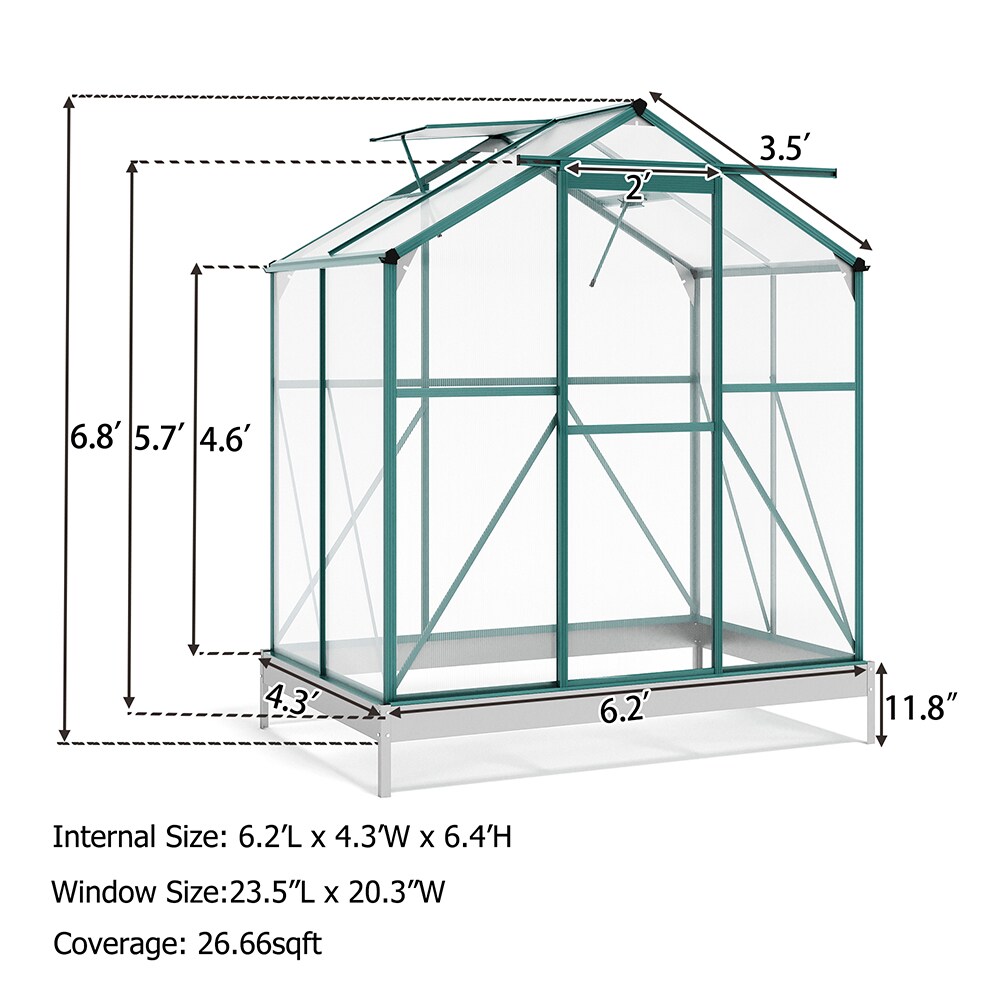 Sunrinx Upgraded Outdoor Patio 6.2ft Wx4.3ft D Greenhouse, Walk-in ...