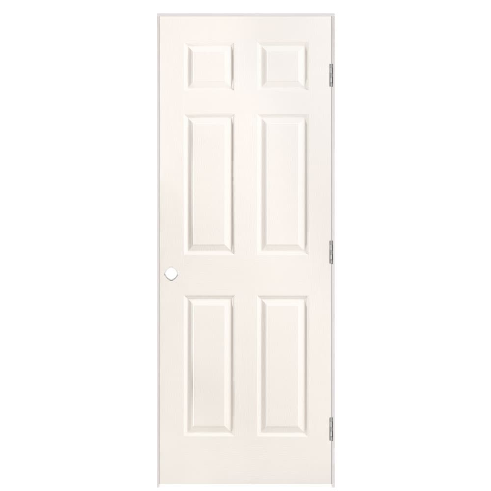 Masonite 1316892 30-in x 80-in Snowstorm Solid core 6-panel Left hand Textured Prefinished Molded composite Flat Jamb Single Prehung Interior Door