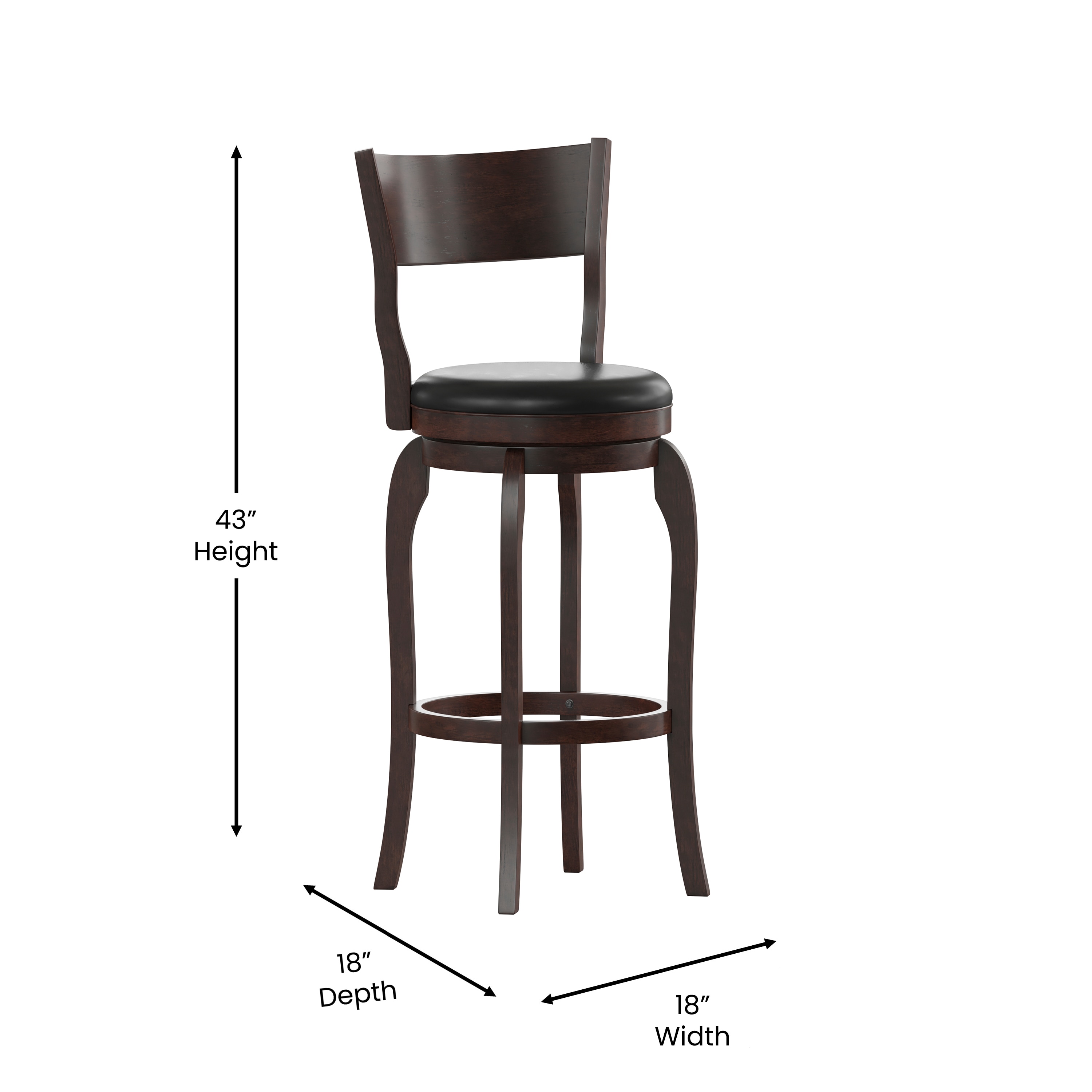 Espresso Swivel Bar Stool with Wood Frame and Leather Seat