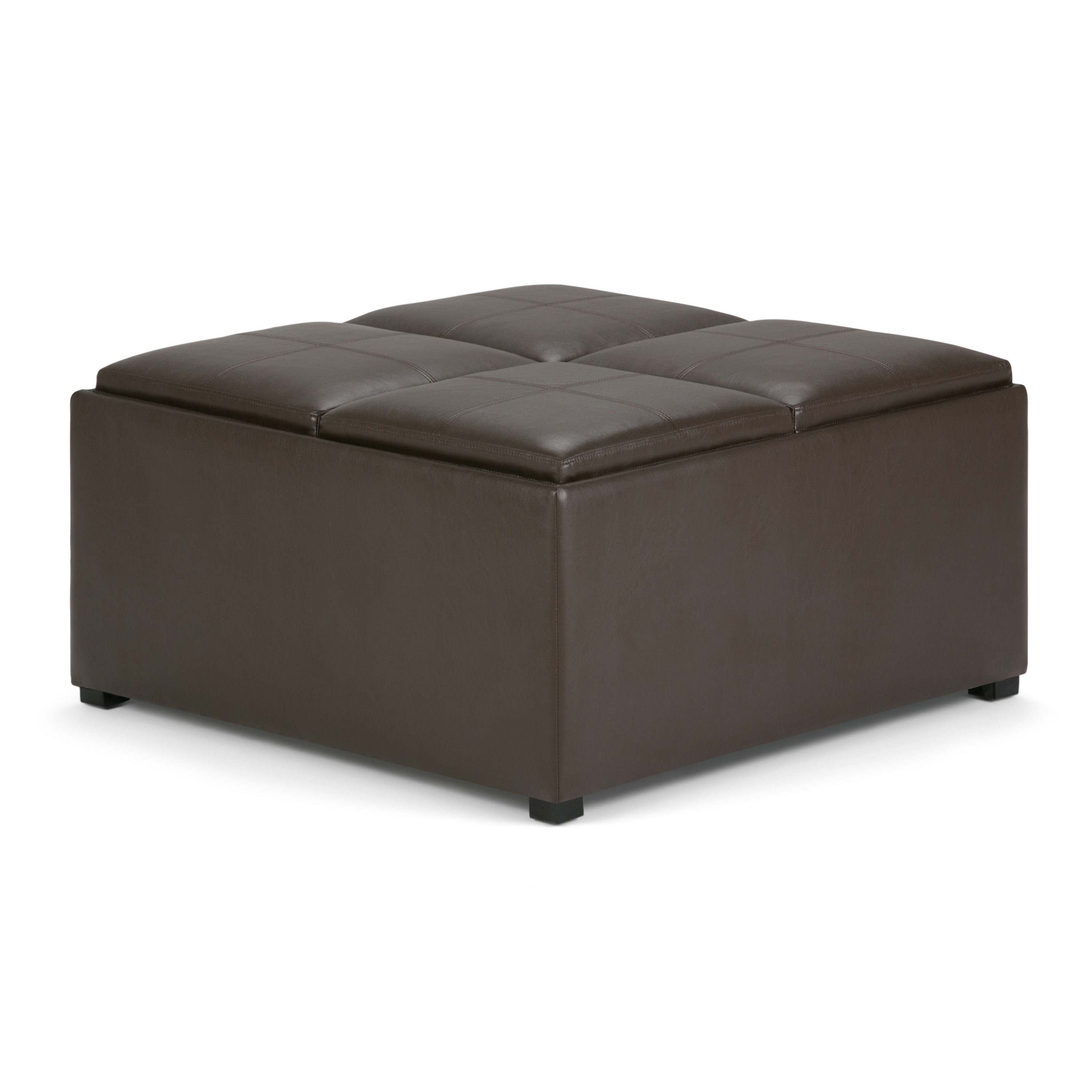 Simpli Home AY-F-07-CBR Avalon Modern Chocolate Brown Faux Leather Storage Ottoman