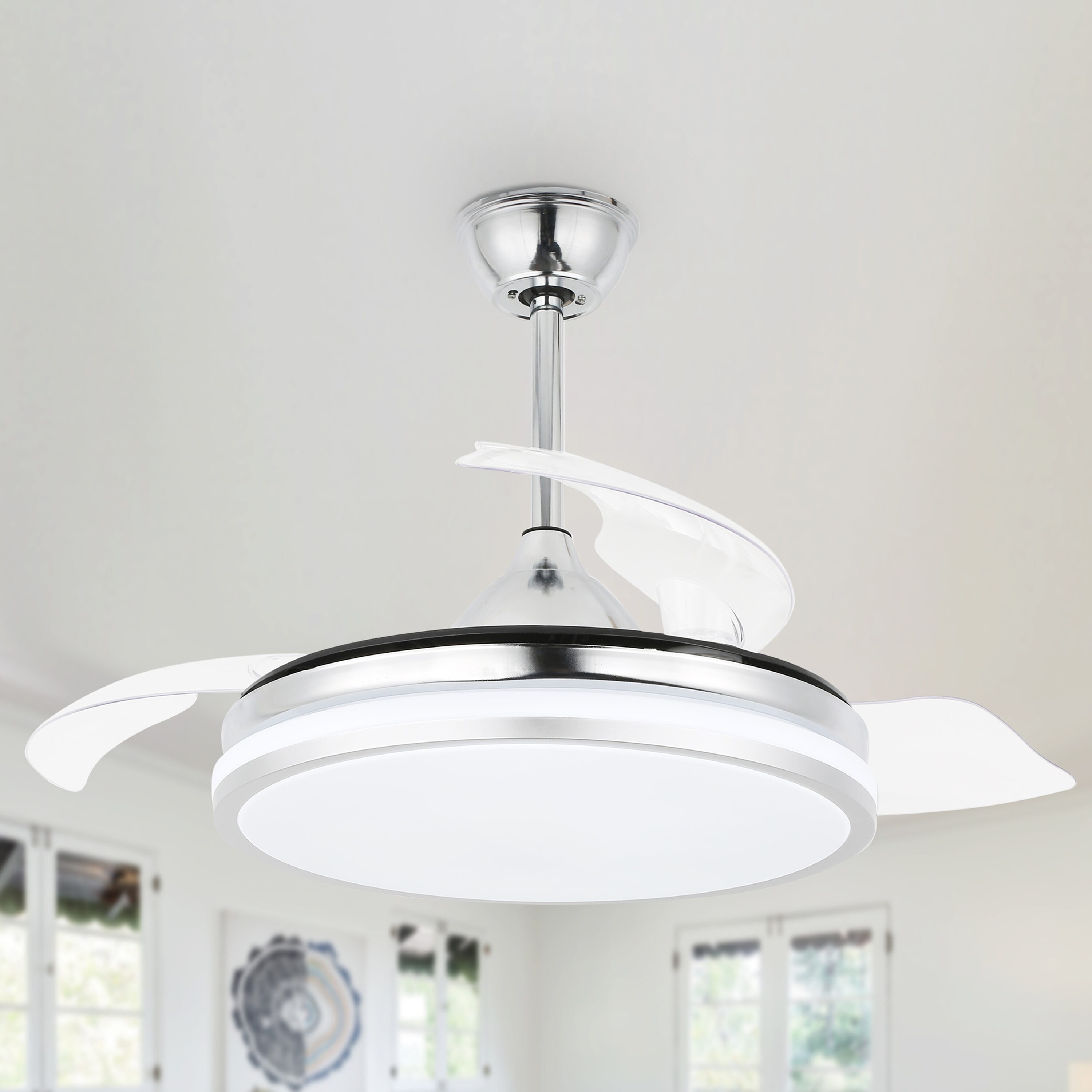 Oaks Decor Bayview 42-in Chrome Color-changing LED Indoor Ceiling Fan ...