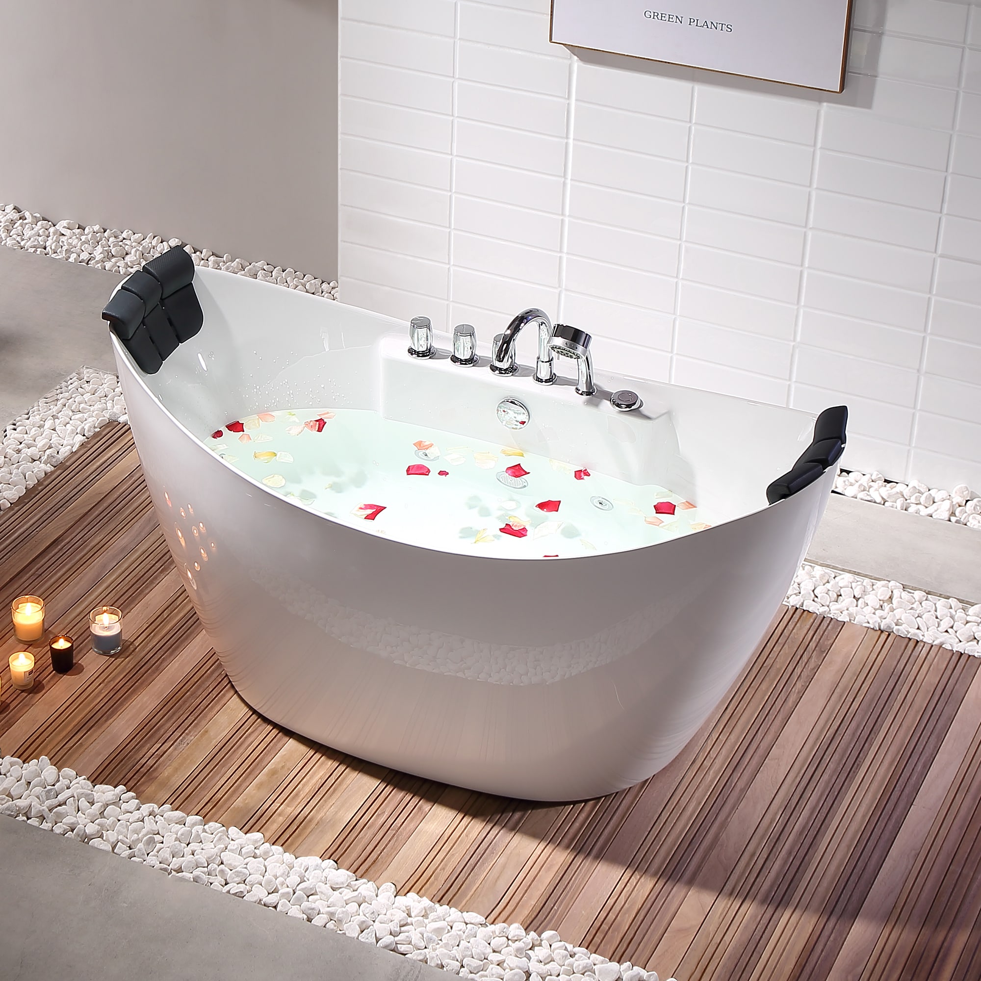 Empava 67 in. Luxury Freestanding Bathtub Stand Alone Flatbottom Acrylic Soaking Spa Tub Modern Style in White