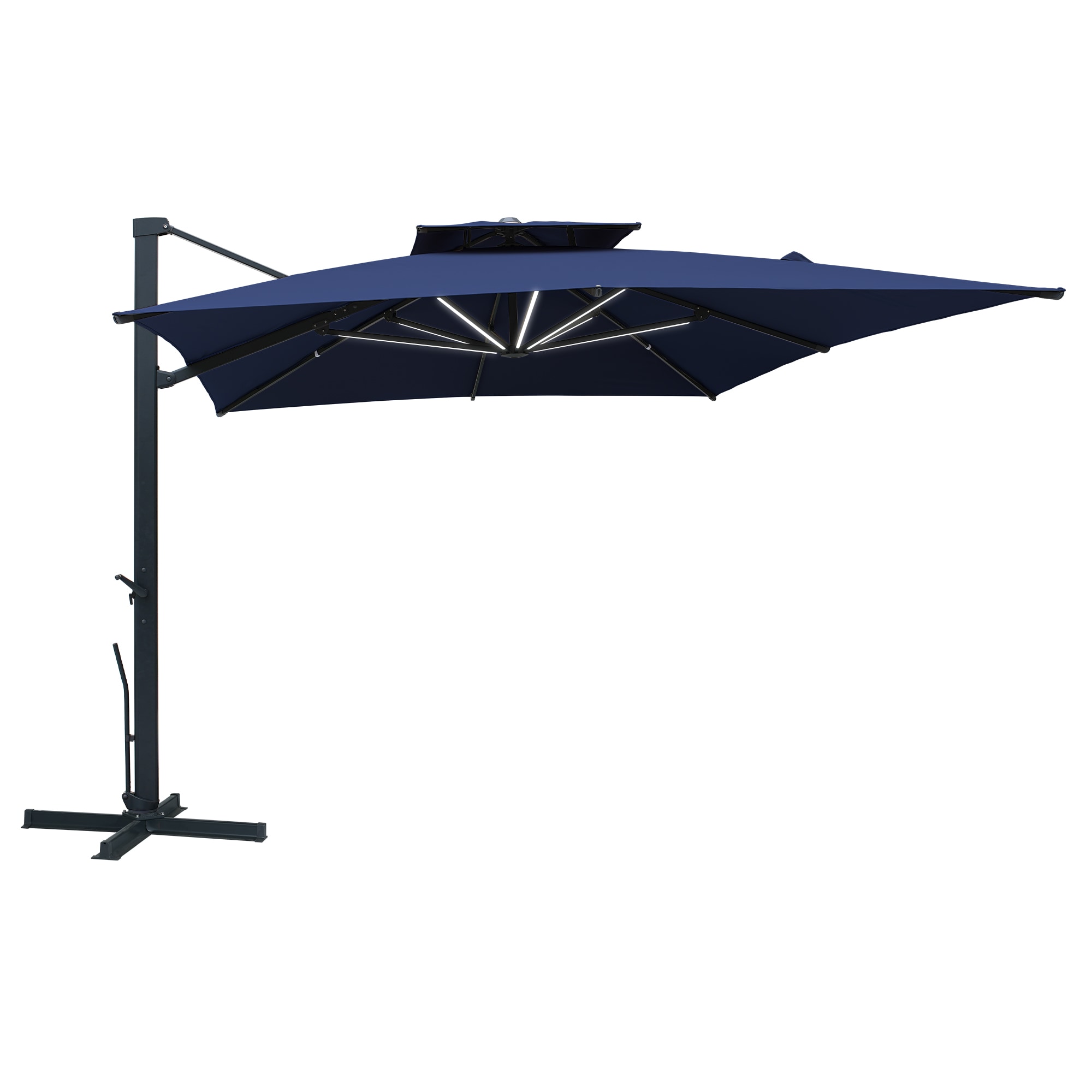 Clihome CL01MYD1013LNV 10-ft Aluminum Blue Push-button Tilt Cantilever Patio Umbrella with Lights