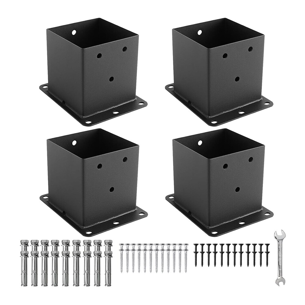 Etokfoks  Black Powder Coated Heavy Duty 4 x 4 Post Bracket Kit 4 Pack for Deck Railing Patio Porch Handrail Pergola Mailboxes Support