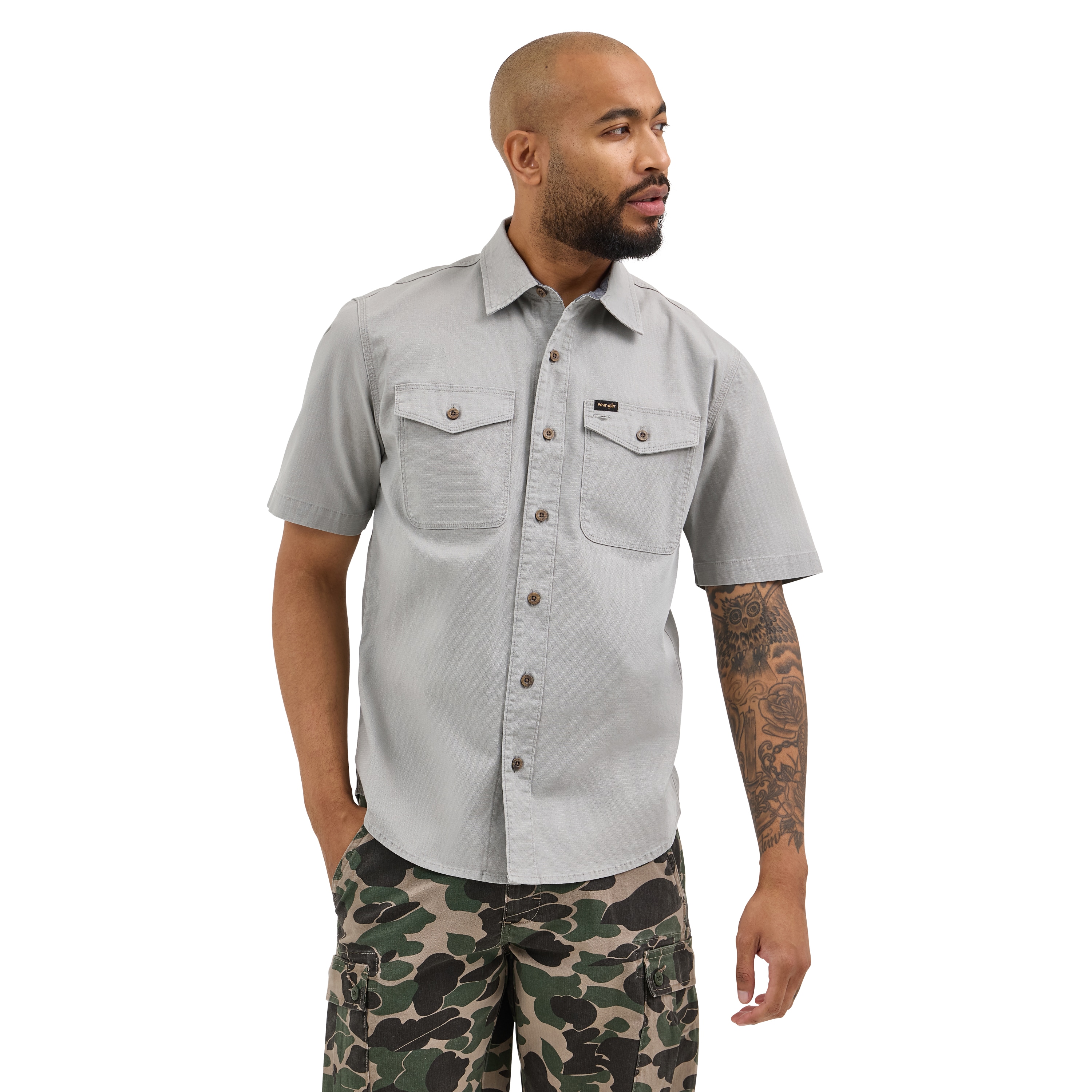 Wrangler 112366349005 Men's Gray Woven Short sleeve Button-down shirt ( XX-large )