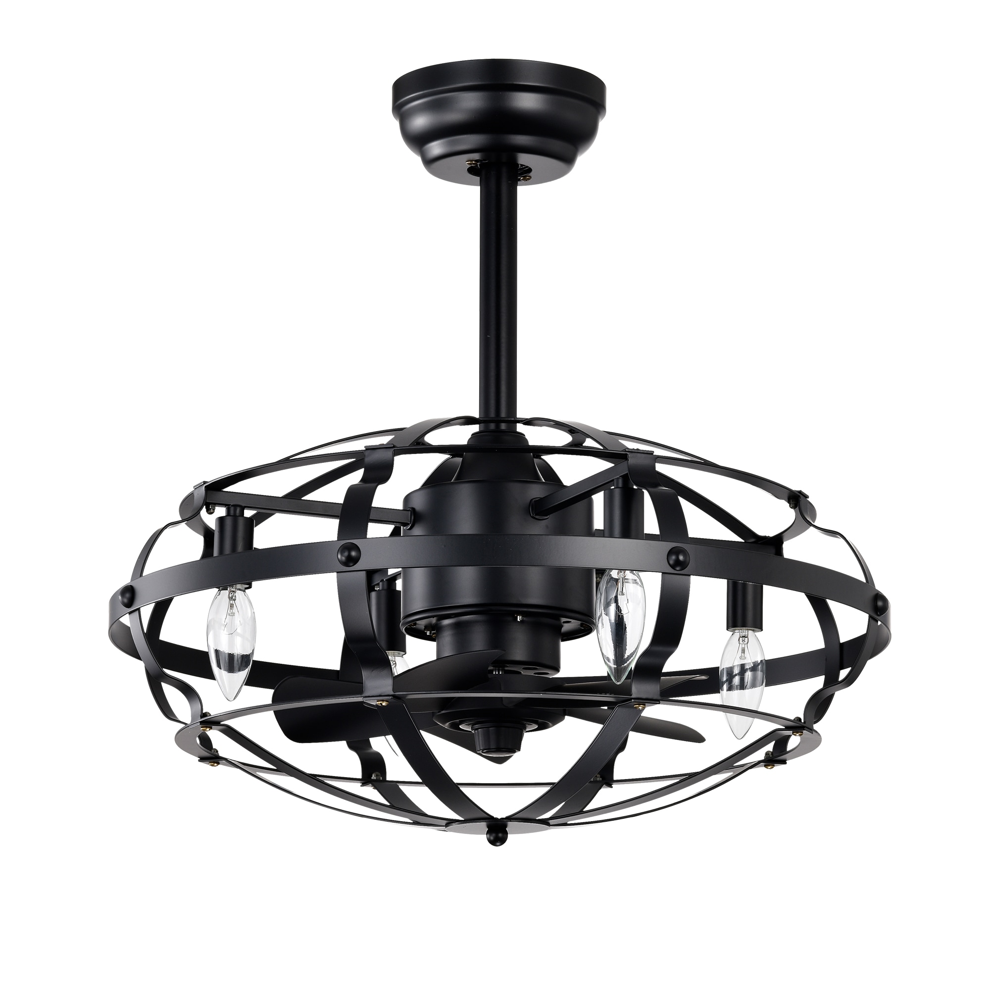 LTMATE LSHEM-3042BL JAZAVA 20.63-in Black with Matte Blades Cage Ceiling Fan With Light and Remote ( 5 -Blade )